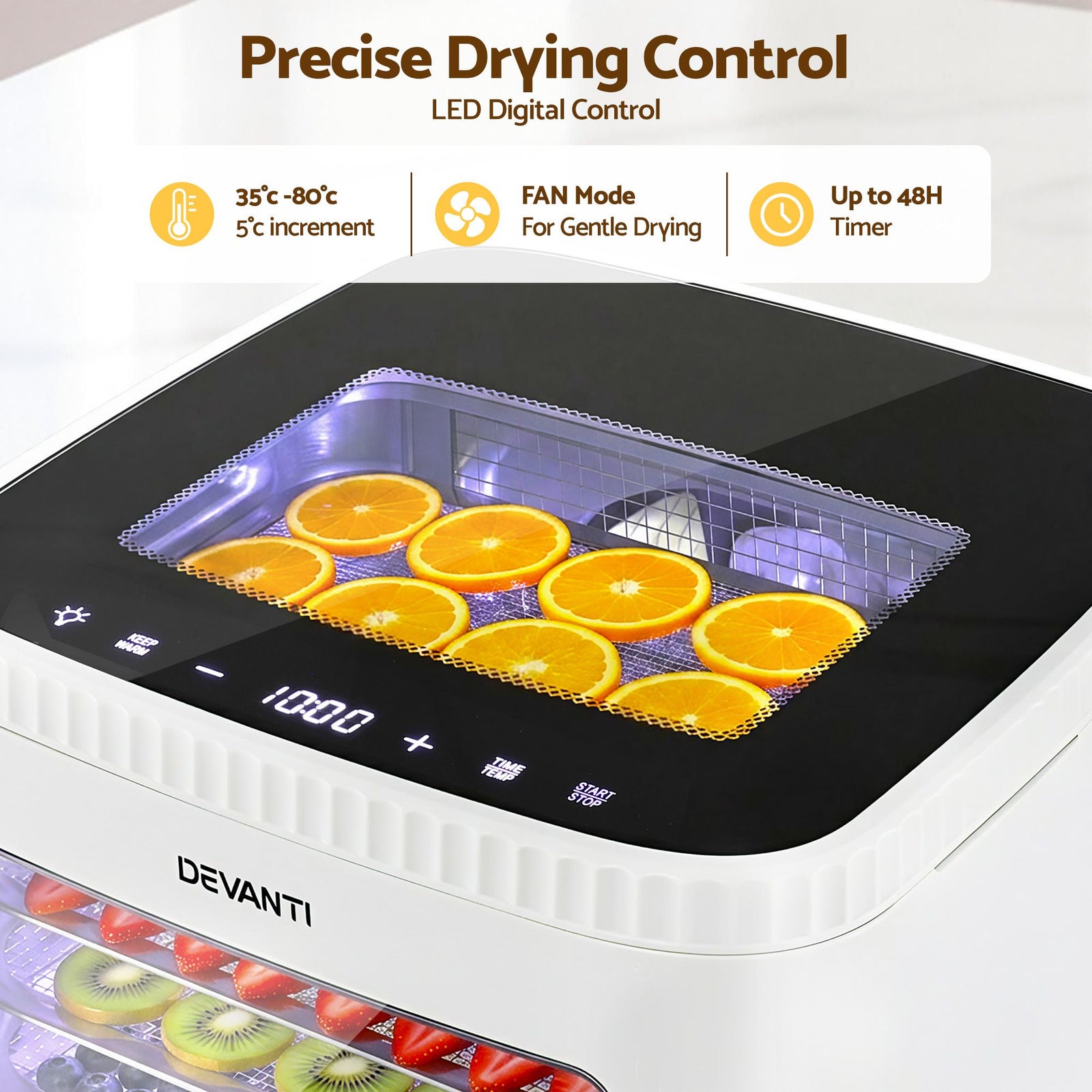 Food Dehydrator 5‑Tray White – Mini Fruit Dryer, LED Control, 35–80°C