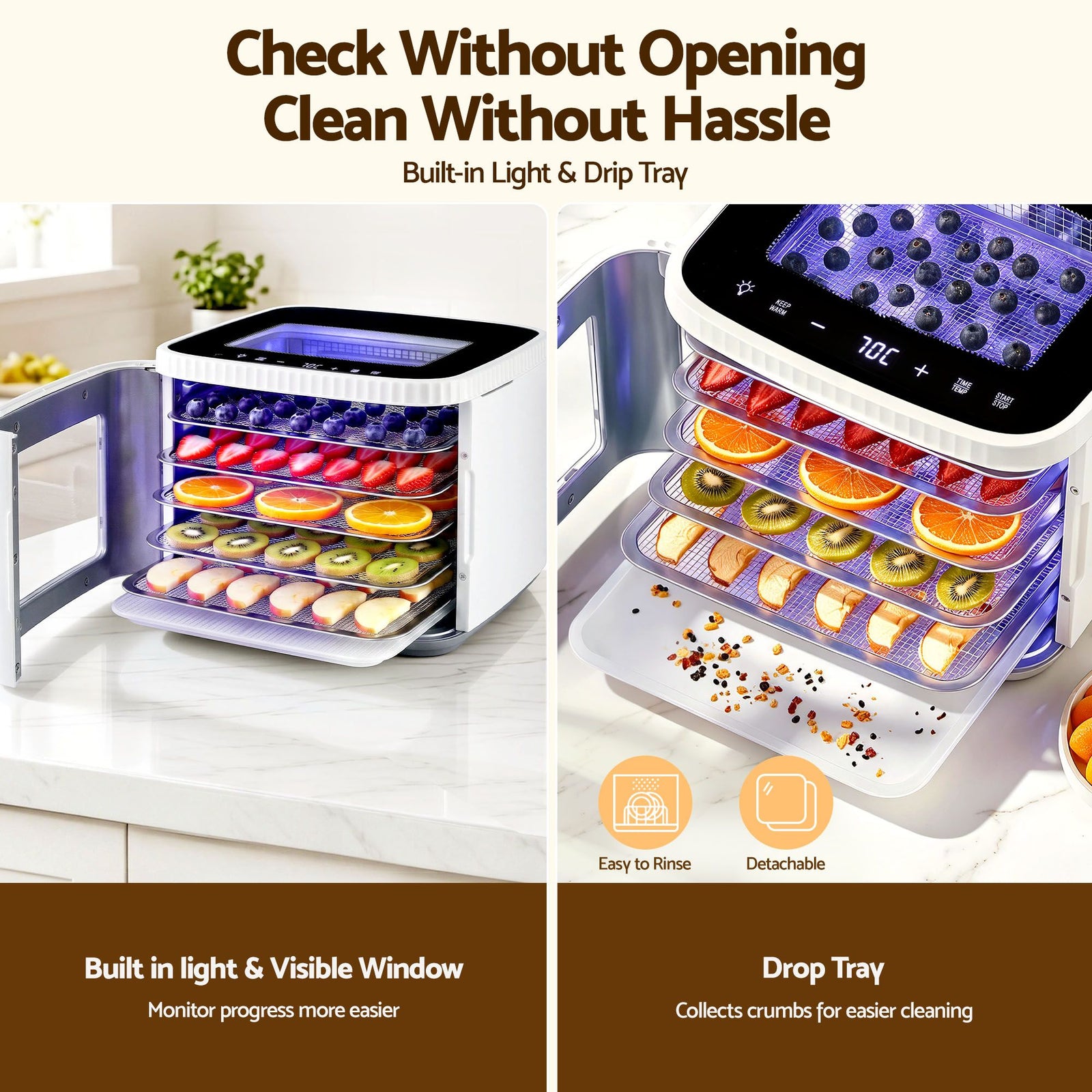 Food Dehydrator 5‑Tray White – Mini Fruit Dryer, LED Control, 35–80°C