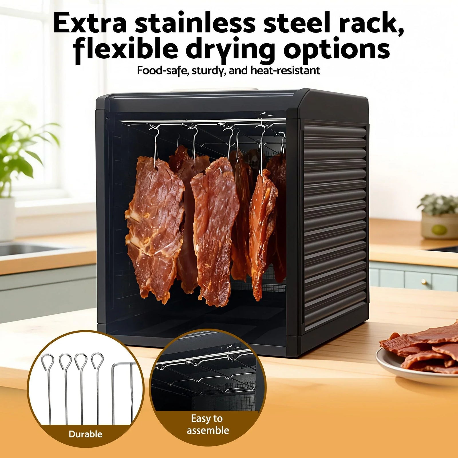 Food Dehydrator 9‑Tray – LCD 35–70°C Dryer w/ Hanging Rack & SS Trays