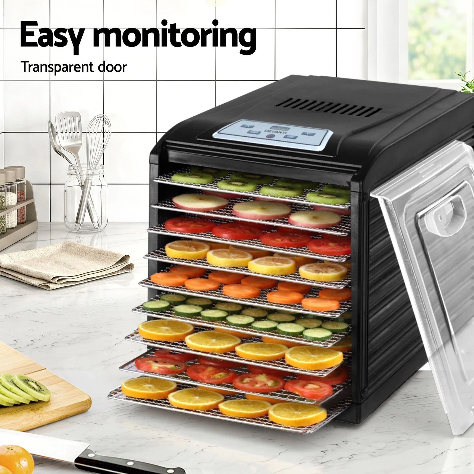 Food Dehydrator 9‑Tray – LCD 35–70°C Dryer w/ Hanging Rack & SS Trays