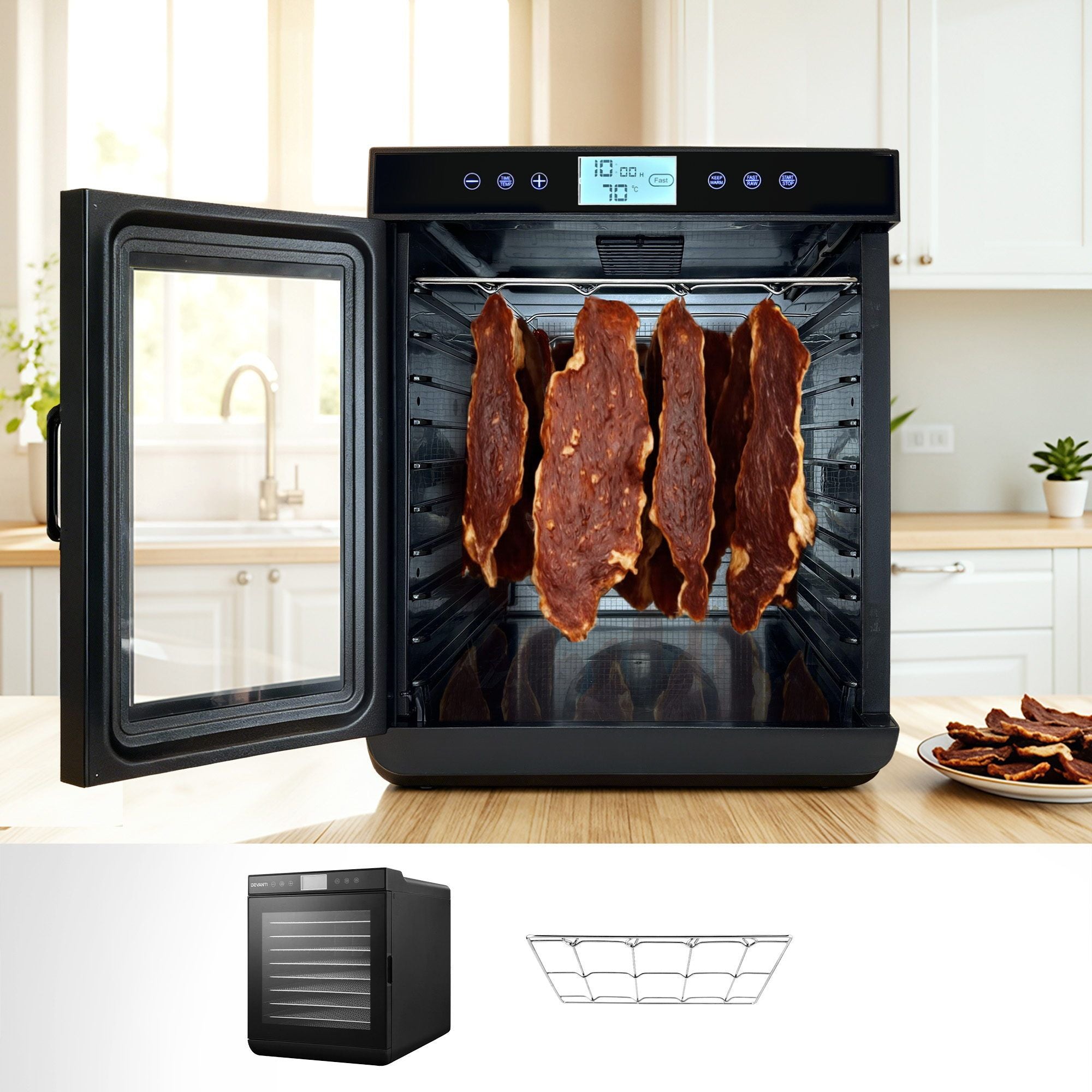 Food Dehydrator – 10‑Tray 600–700W, LCD Control, SS Rack, 35–70°C