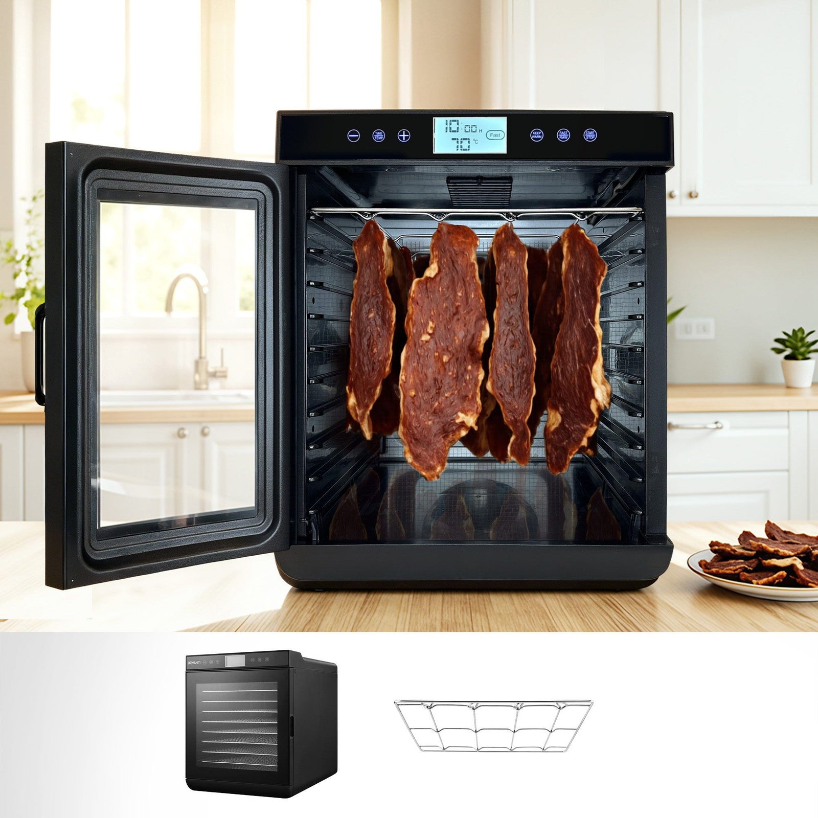 Food Dehydrator – 10‑Tray 600–700W, LCD Control, SS Rack, 35–70°C
