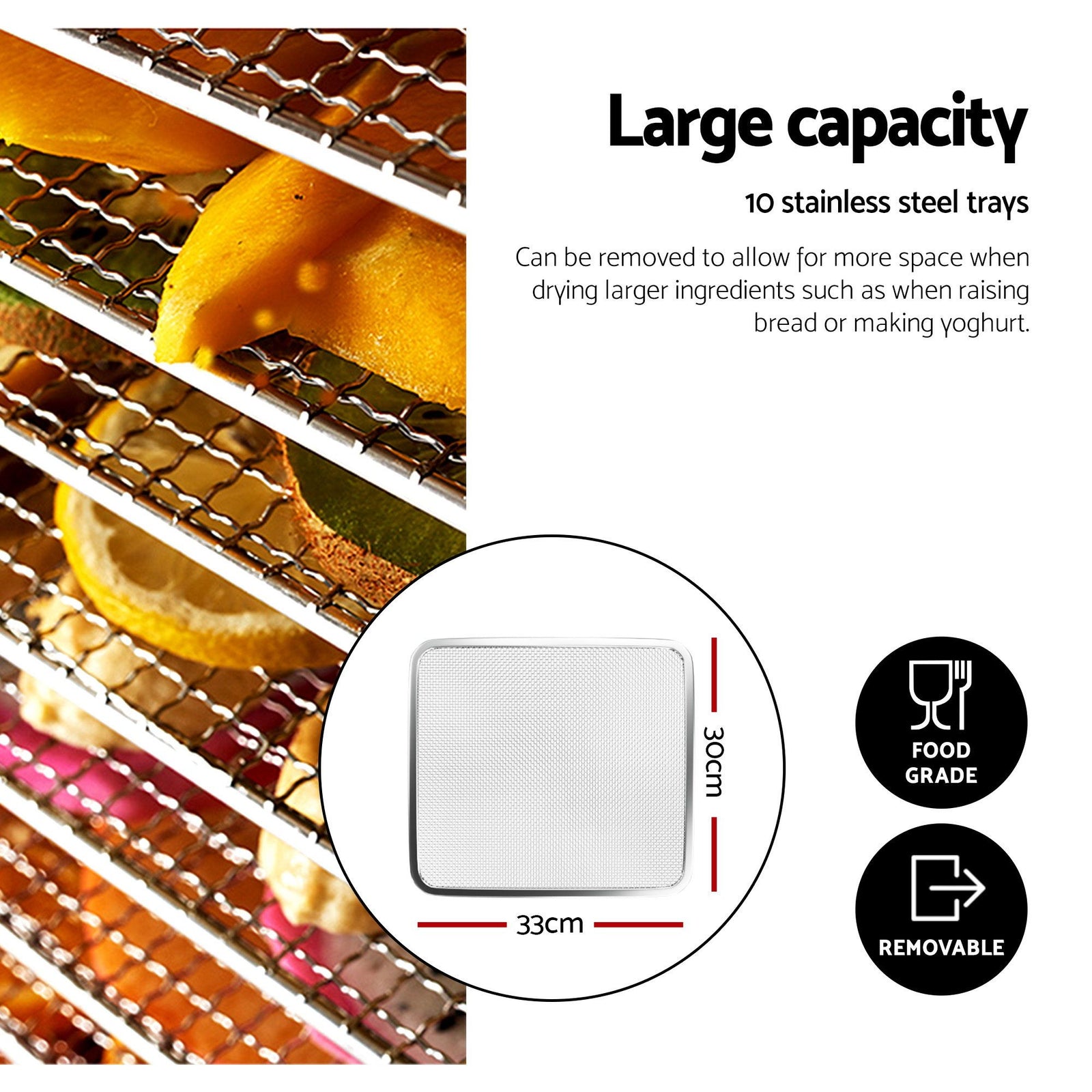 Food Dehydrator – 10‑Tray 600–700W, LCD Control, SS Rack, 35–70°C