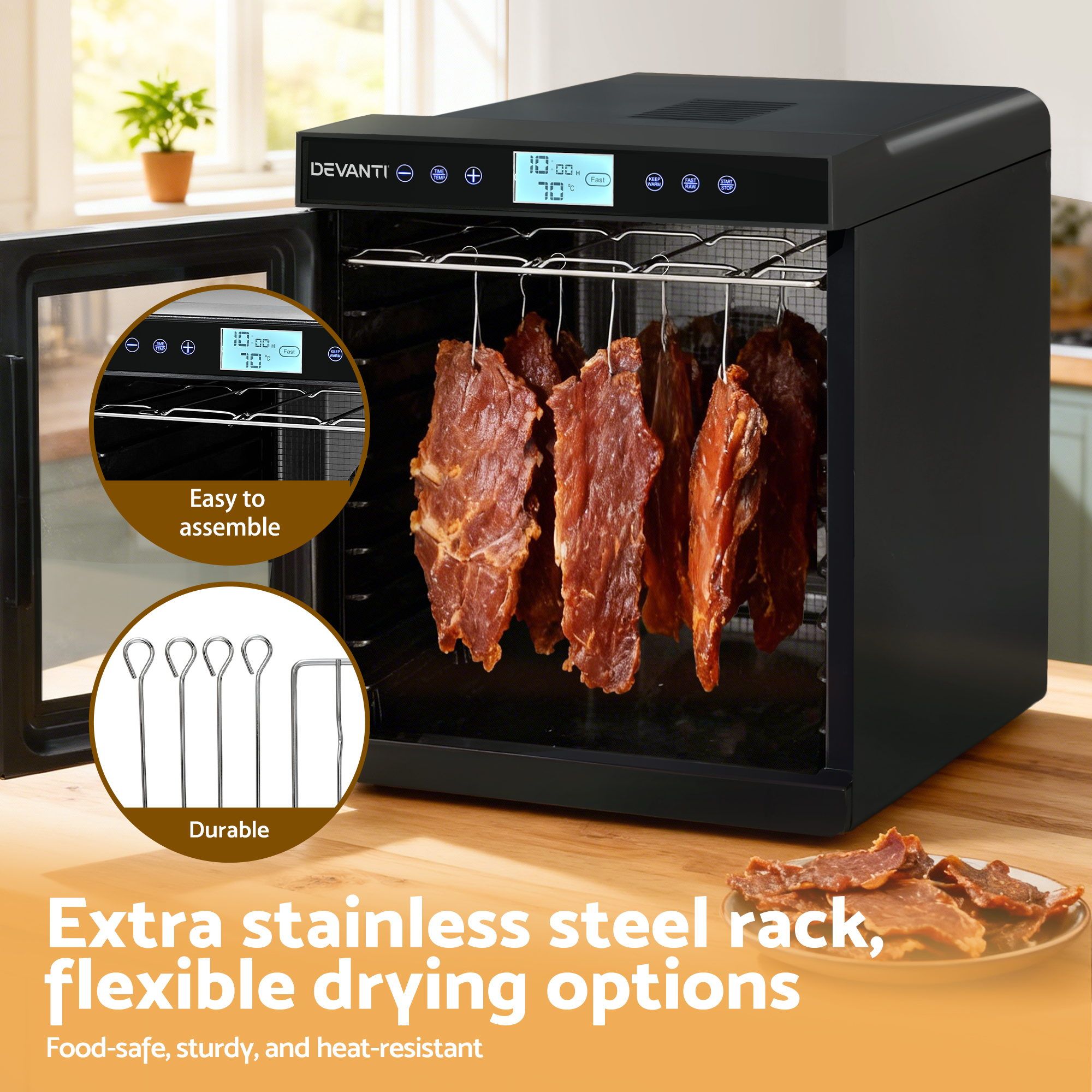 Food Dehydrator – 10‑Tray 600–700W, LCD Control, SS Rack, 35–70°C