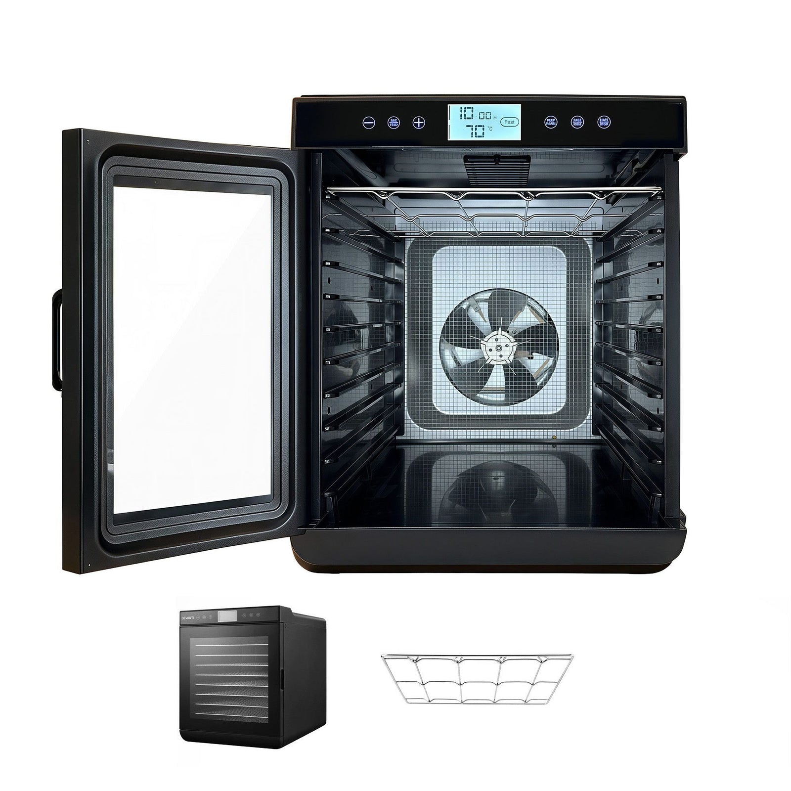 Food Dehydrator – 10‑Tray 600–700W, LCD Control, SS Rack, 35–70°C