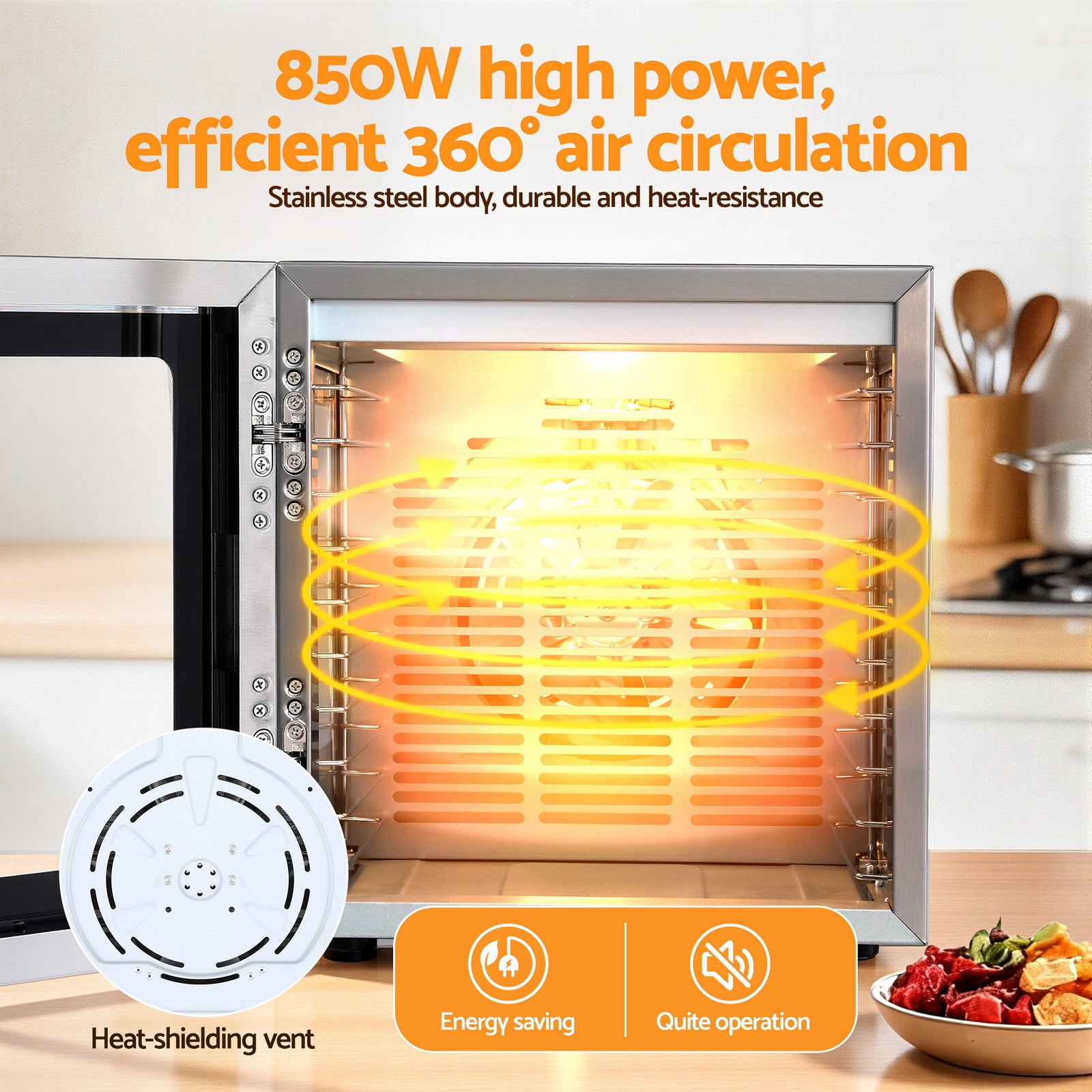 10 Trays Food Dehydrator Stainless Steel Visible Glass Door 850W