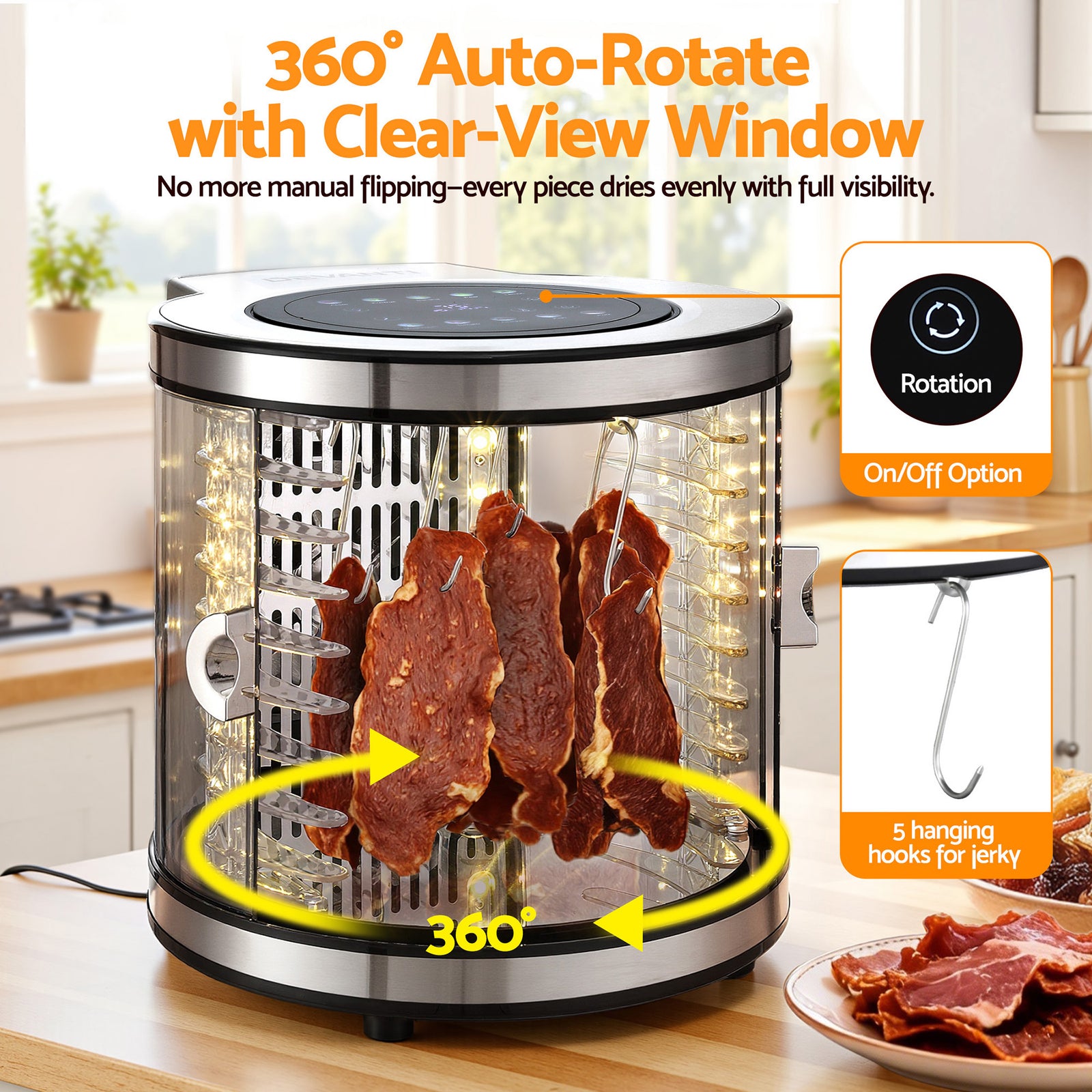 8 Trays Food Dehydrator Stainless Steel Auto-Rotate 10 Programs 700W