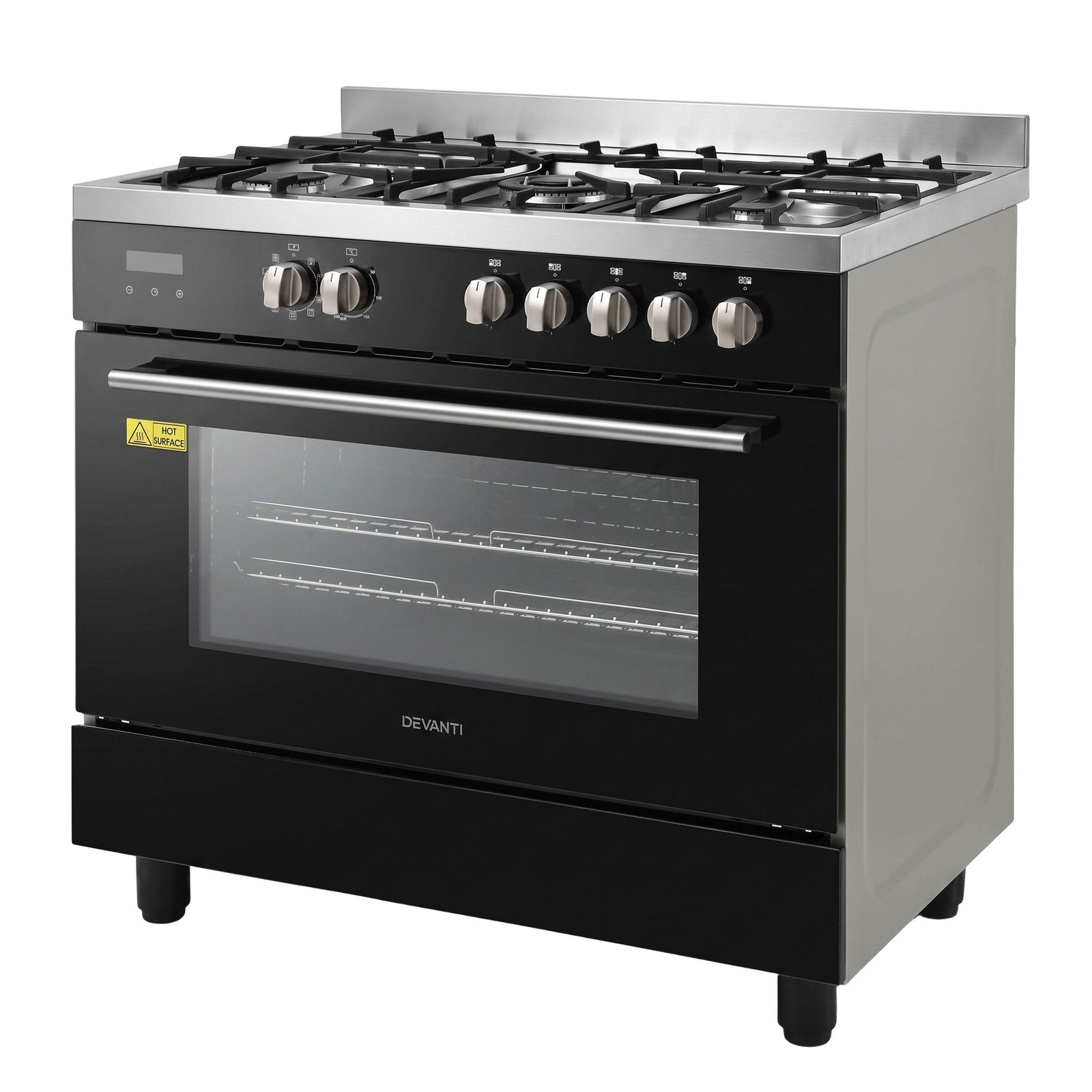 Devanti 90cm Dual Fuel Cooker Gas Cooktop Electric Oven 5 Burner