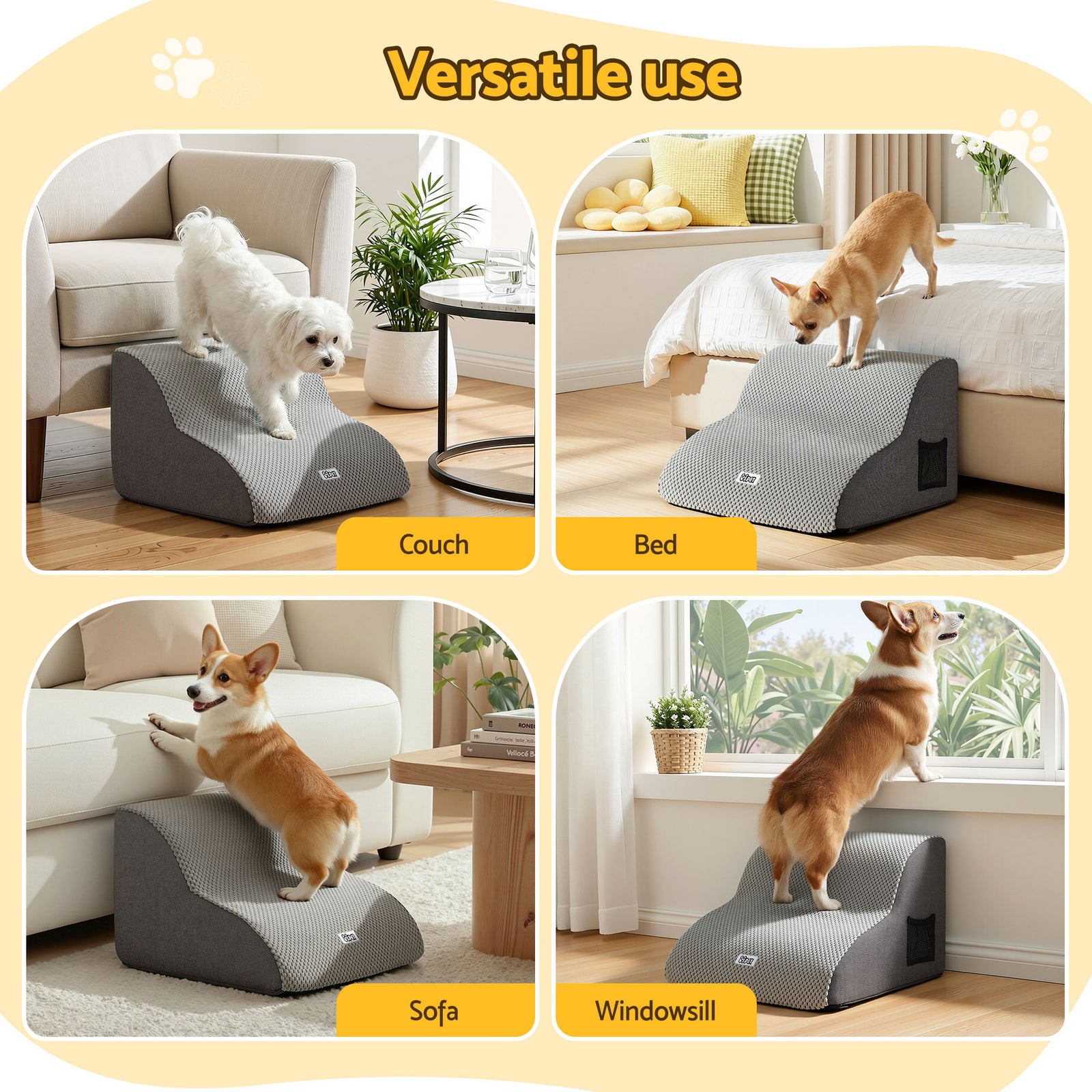 Dog Ramp 2 Steps For Small Dogs Bed Sofa Car Foam Non-Slip Pet Cat Stairs