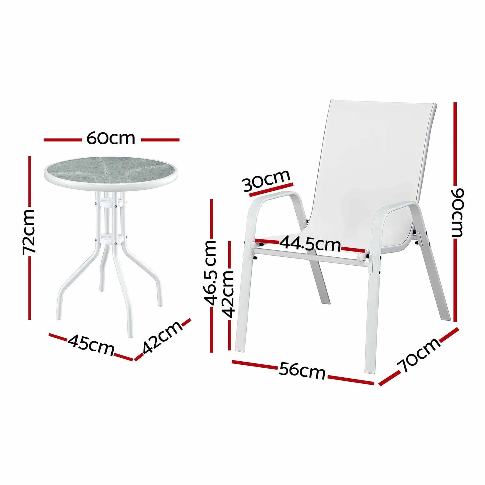 Outdoor Chair & Table Set – Stackable Textilene Chairs, Tempered Glass Table