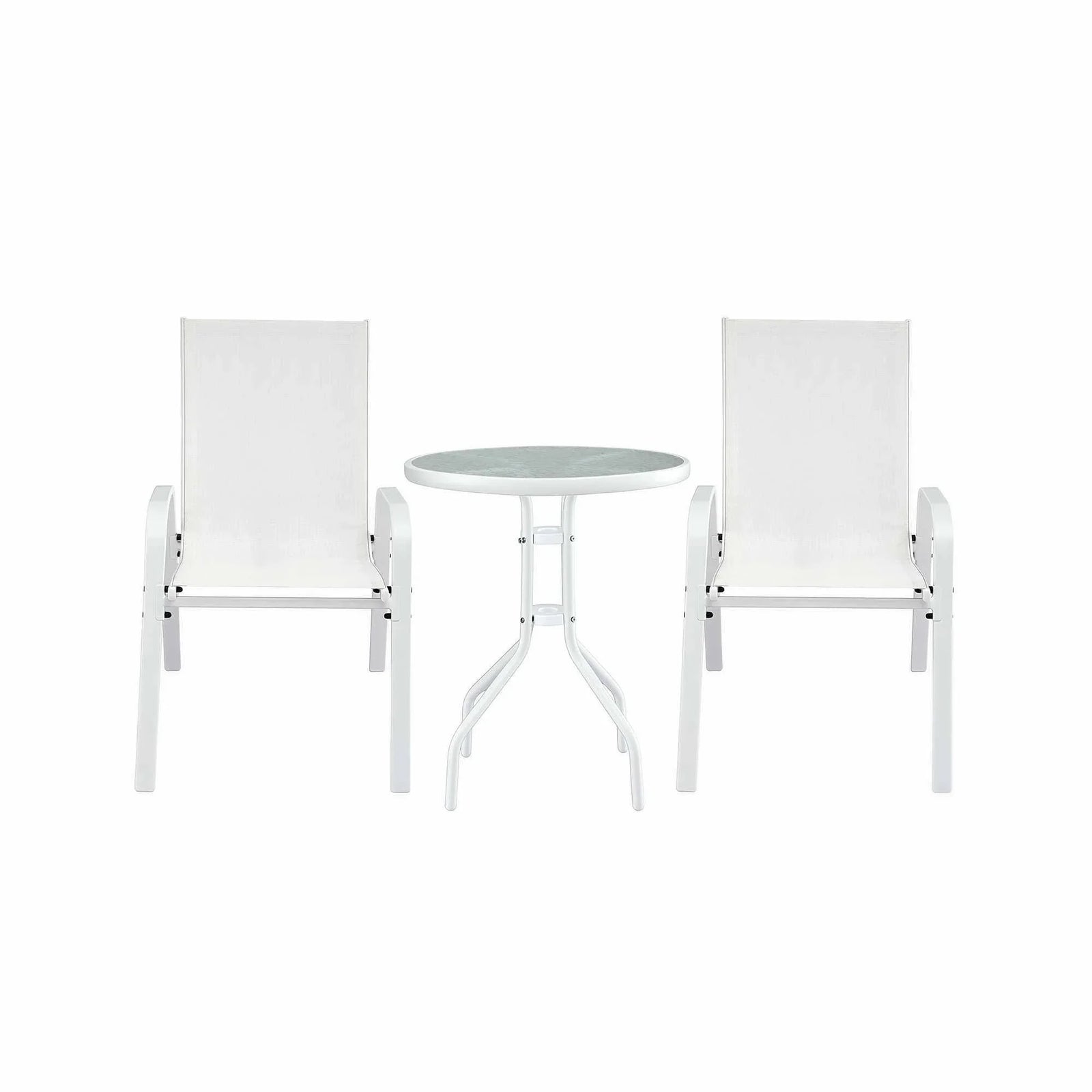 Outdoor Chair & Table Set – Stackable Textilene Chairs, Tempered Glass Table