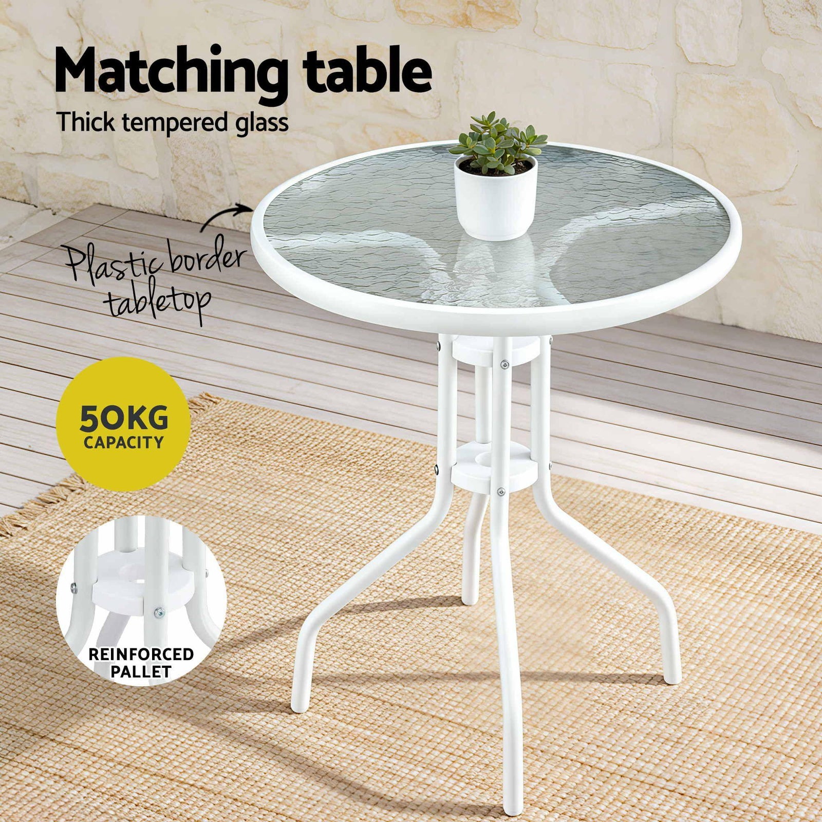 Outdoor Chair & Table Set – Stackable Textilene Chairs, Tempered Glass Table