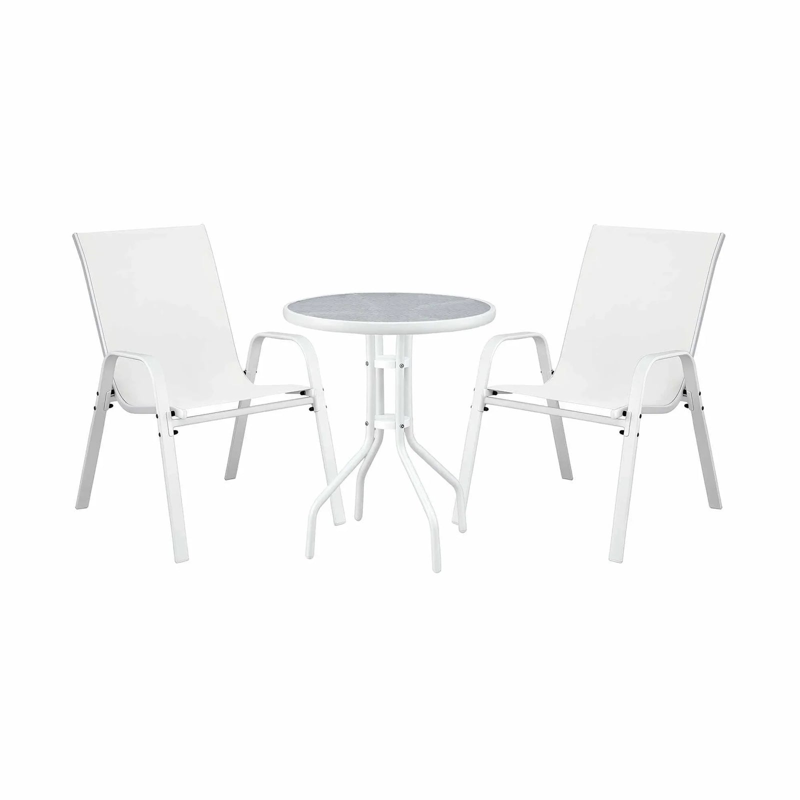 Outdoor Chair & Table Set – Stackable Textilene Chairs, Tempered Glass Table