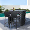 5 Piece Outdoor Bar Set Wicker Table & Stools Patio Furniture Grey Cushions