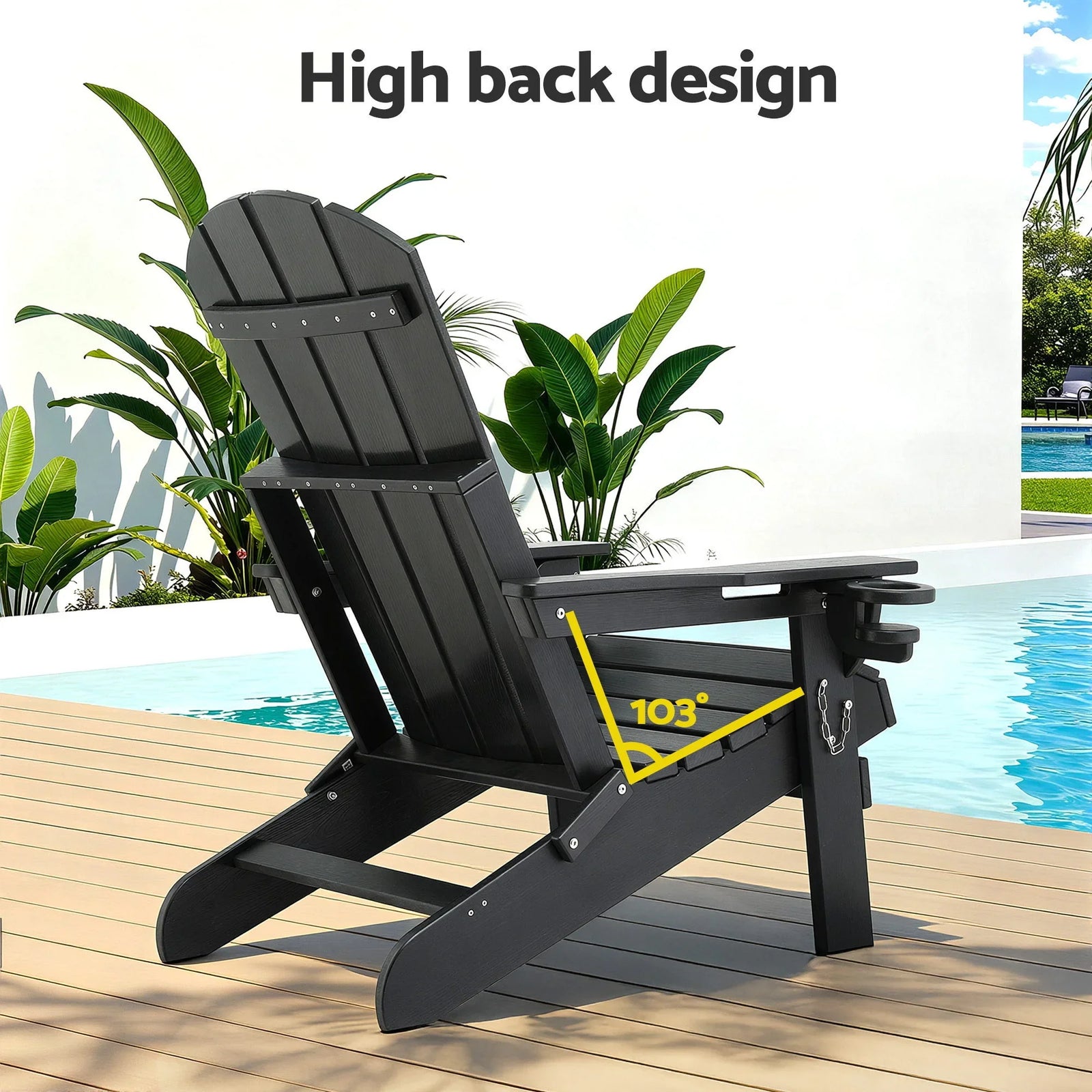 Outdoor Table and Chairs HDPE Folding Adirondack Beach Chair Patio Furniture Black