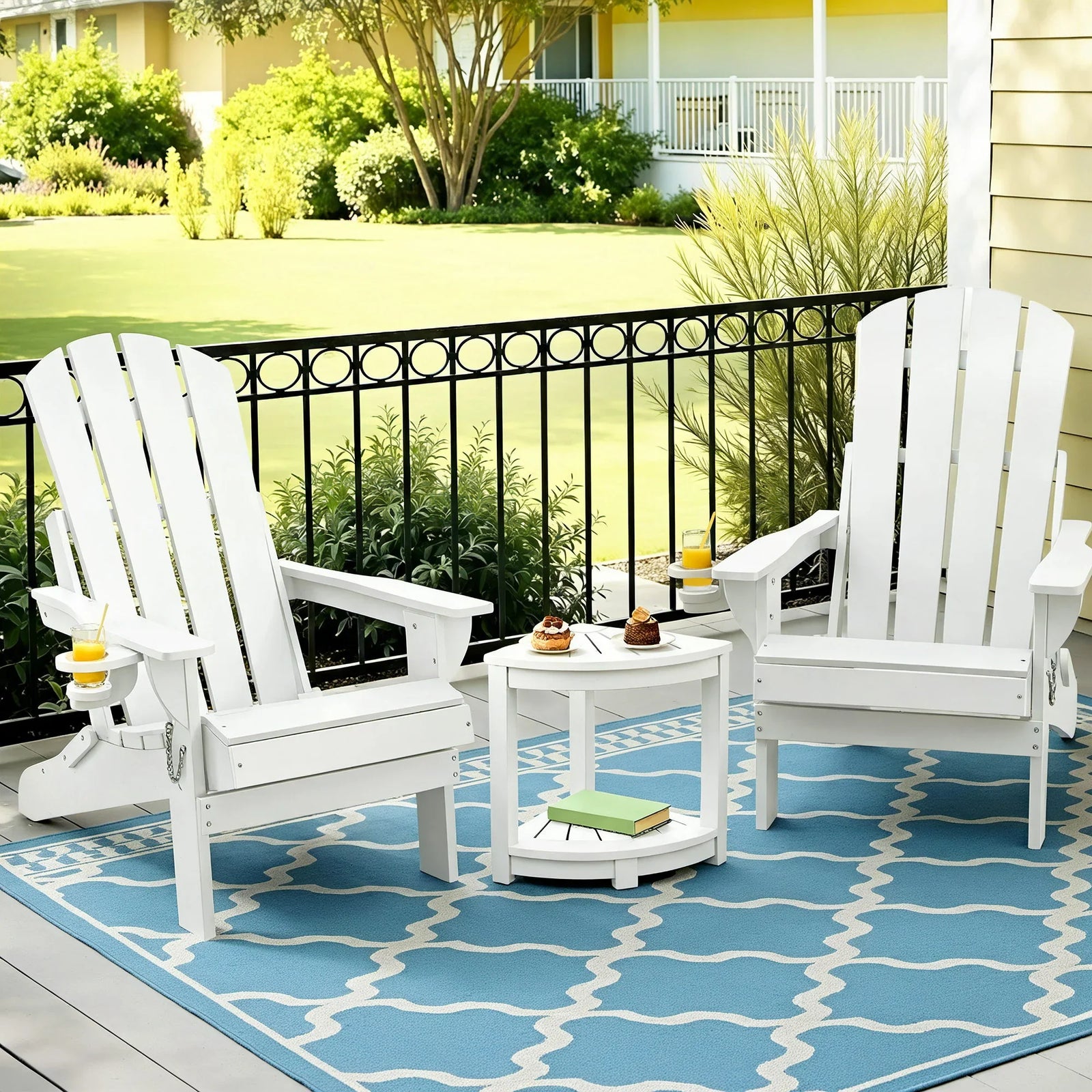 Outdoor Table and Chairs HDPE Folding Adirondack Beach Chair Patio Furniture White
