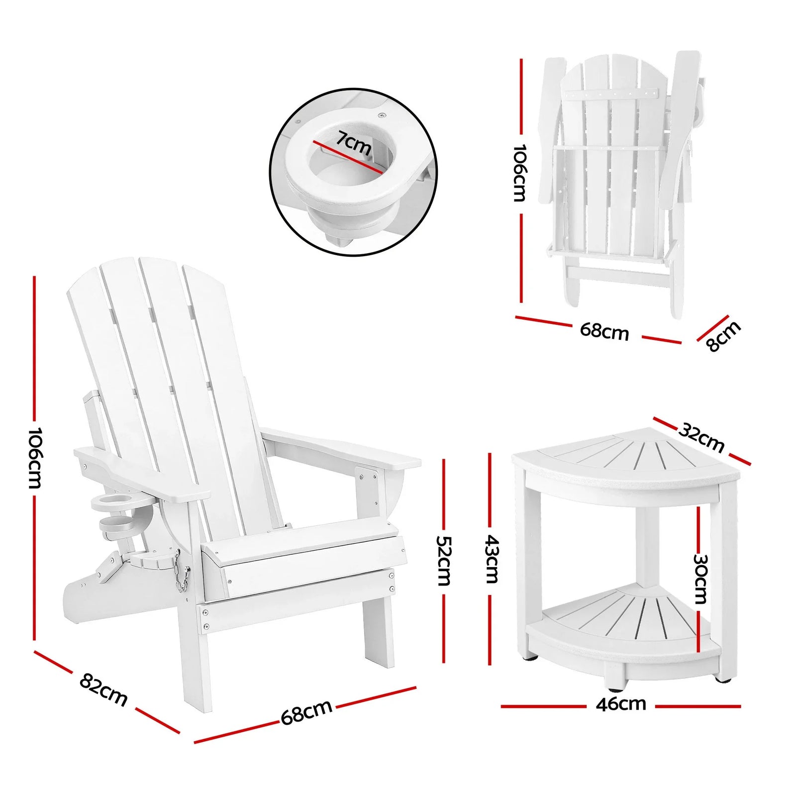 Outdoor Table and Chairs HDPE Folding Adirondack Beach Chair Patio Furniture White