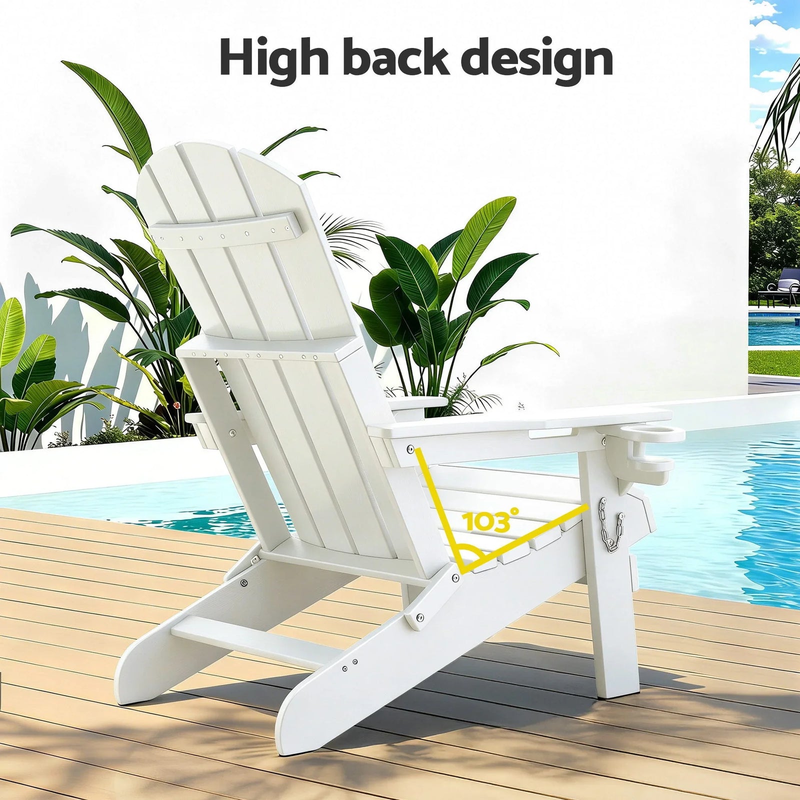 Outdoor Table and Chairs HDPE Folding Adirondack Beach Chair Patio Furniture White