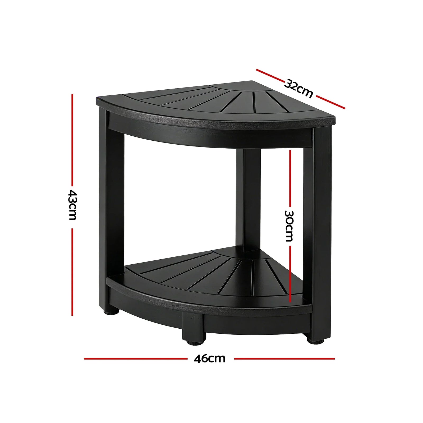 Outdoor Coffee Side Table HDPE Desk Corner Shower Stool Bench Seat with Storage Shelf Black