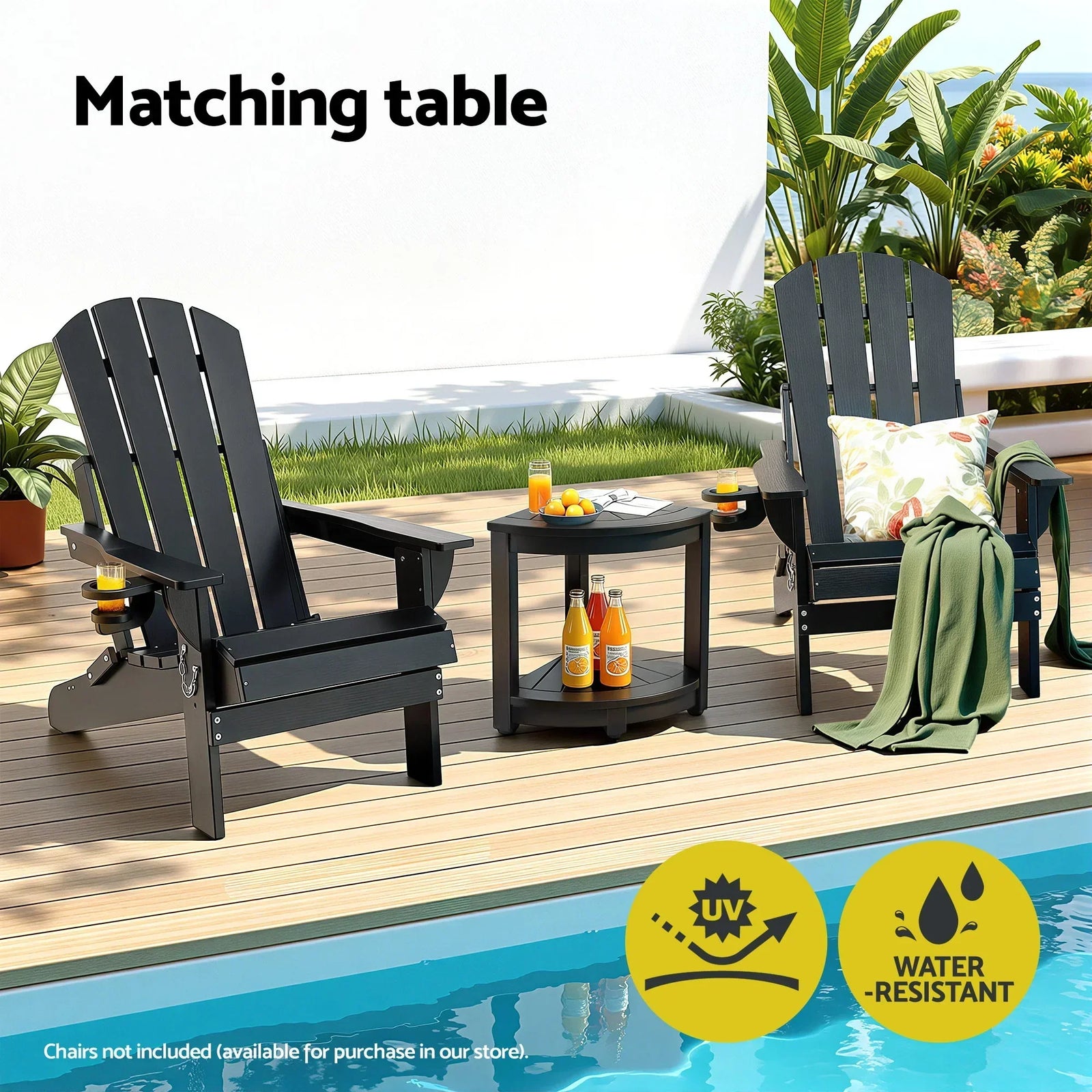 Outdoor Coffee Side Table HDPE Desk Corner Shower Stool Bench Seat with Storage Shelf Black