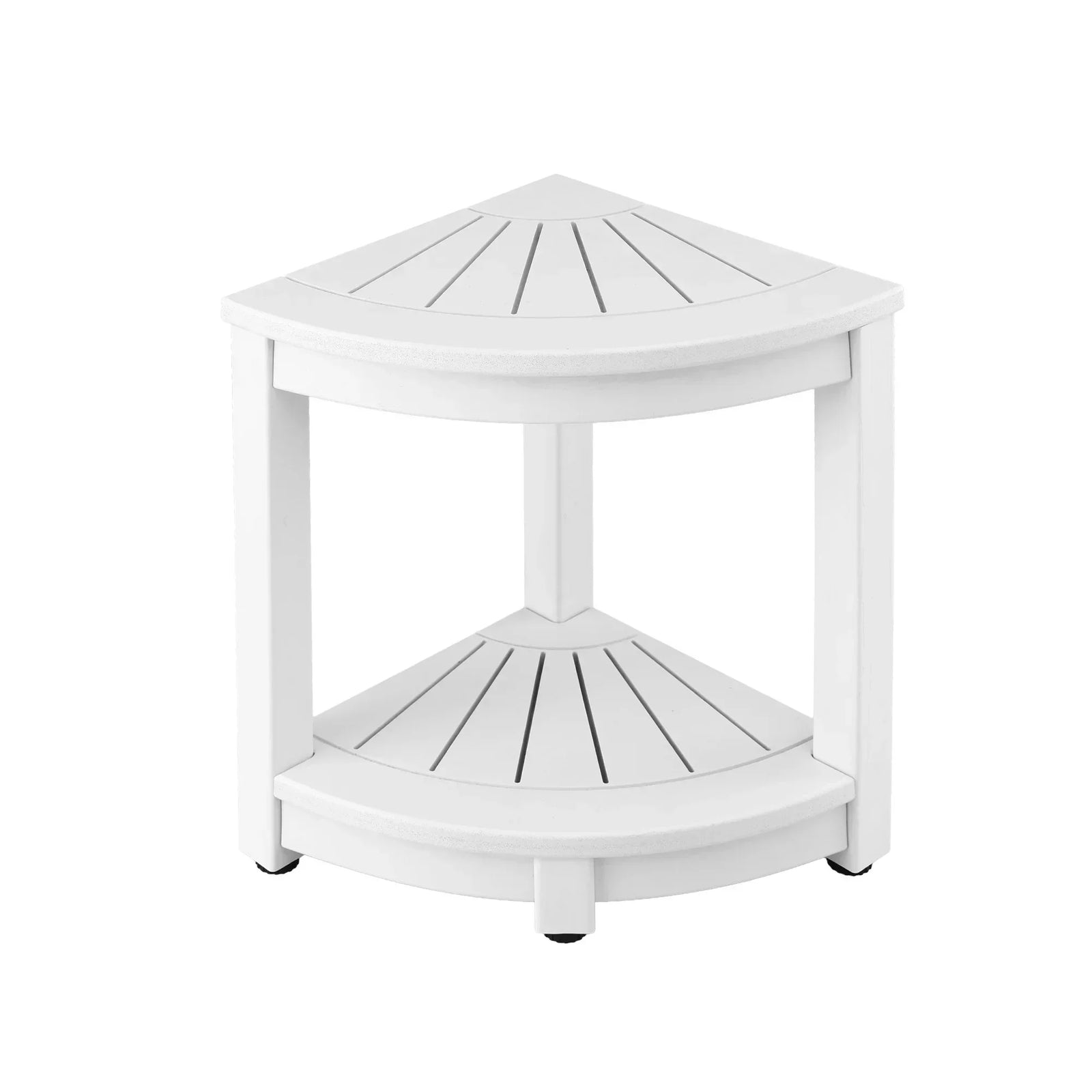 Outdoor Coffee Side Table HDPE Desk Corner Shower Stool Bench Seat with Storage Shelf White