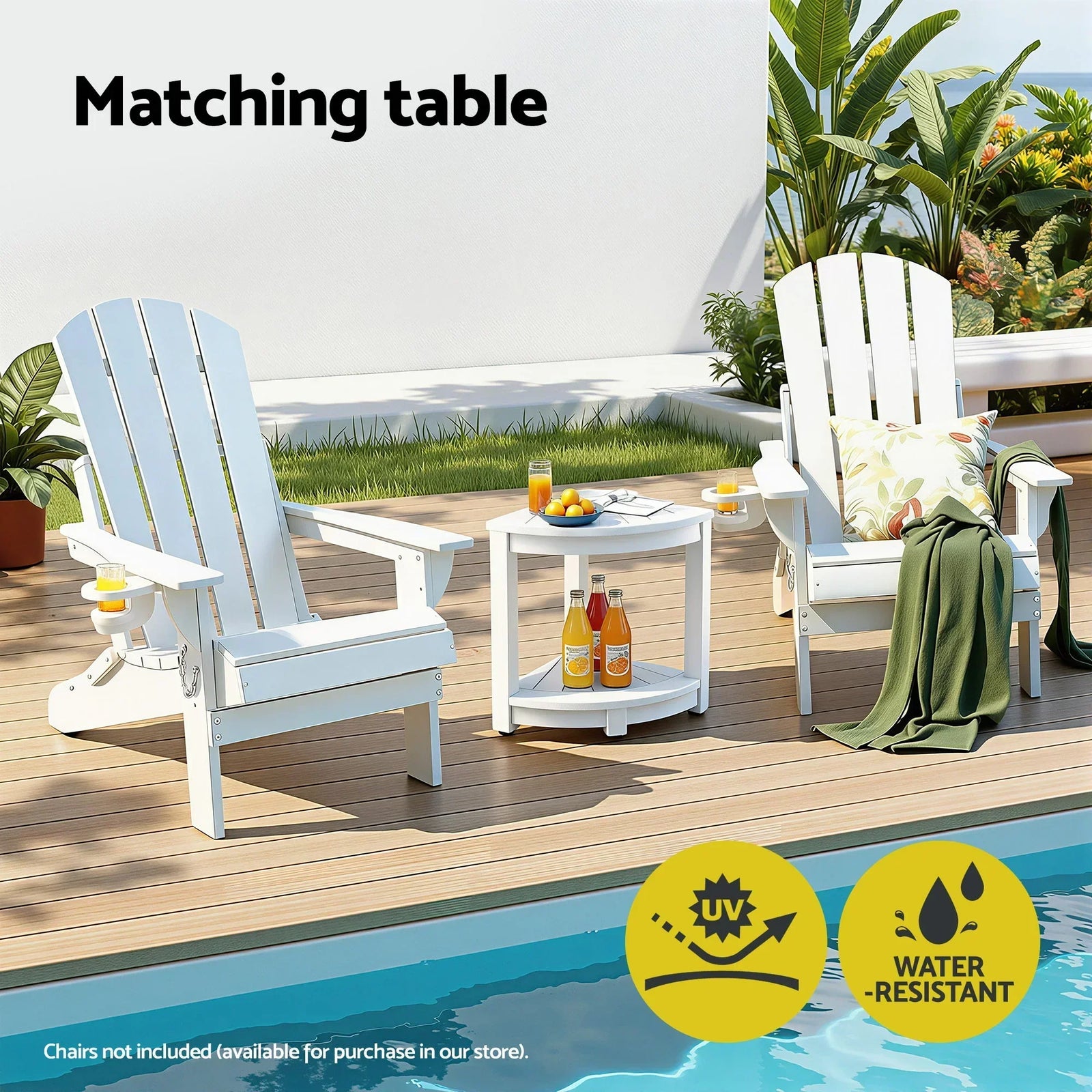 Outdoor Coffee Side Table HDPE Desk Corner Shower Stool Bench Seat with Storage Shelf White