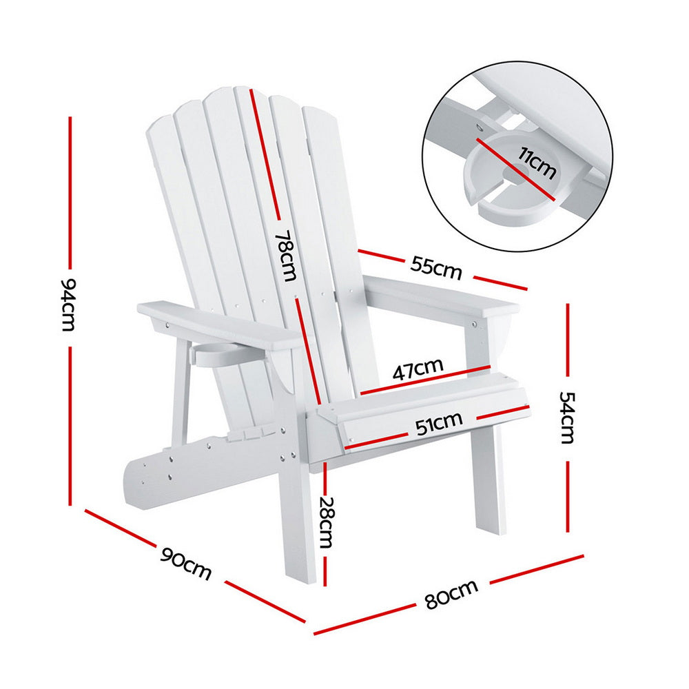 Outdoor Chairs HDPE Adirondack Beach Chair Sun Lounge Patio Furniture Garden white