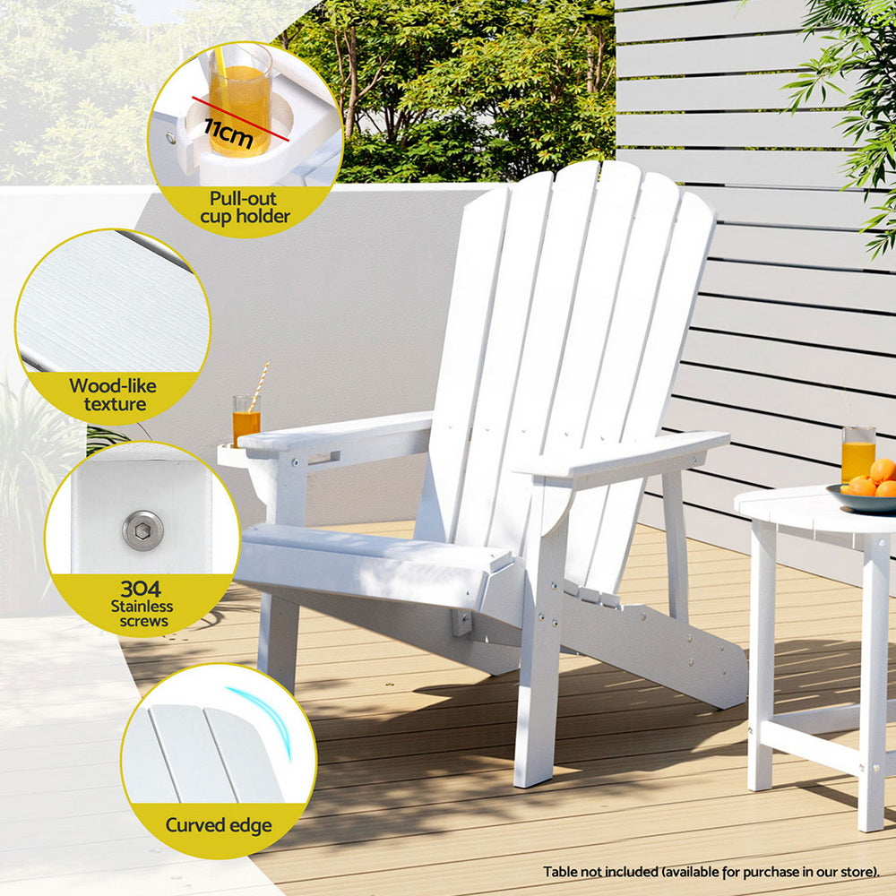 Outdoor Chairs HDPE Adirondack Beach Chair Sun Lounge Patio Furniture Garden white