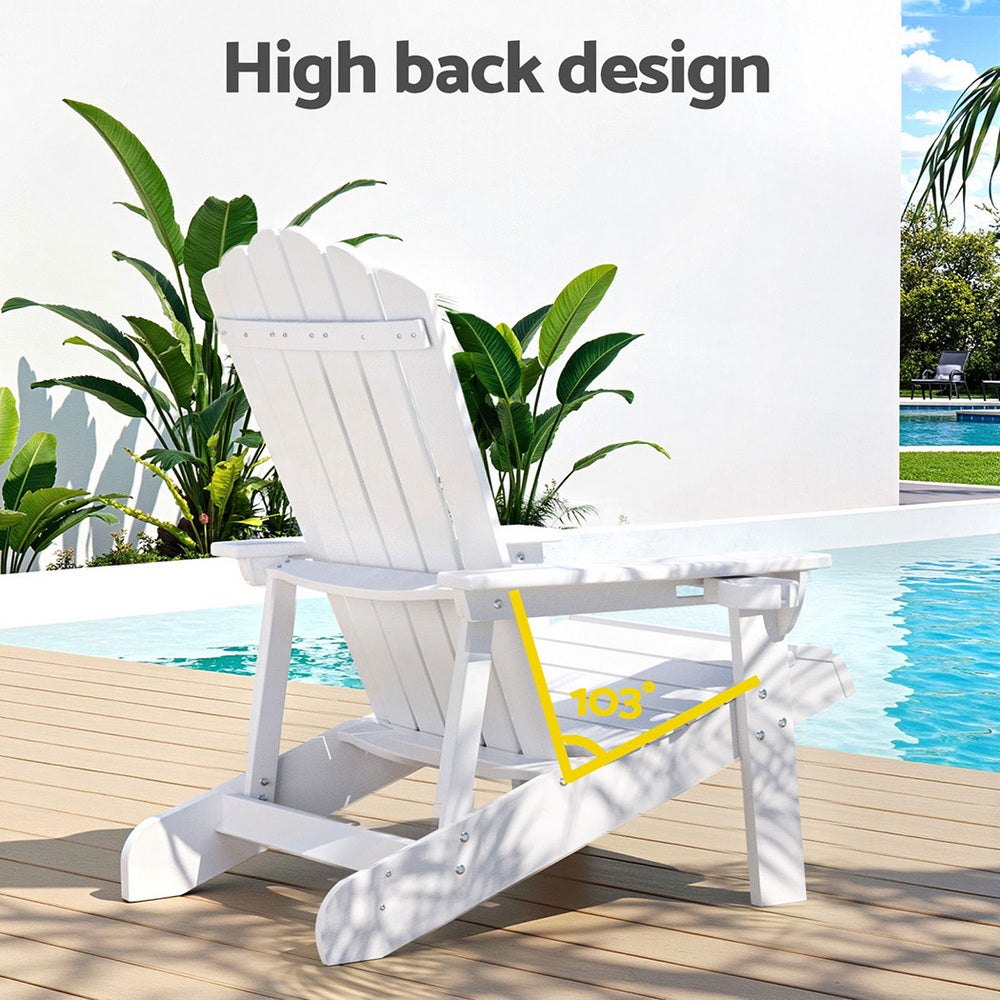 Outdoor Chairs HDPE Adirondack Beach Chair Sun Lounge Patio Furniture Garden white