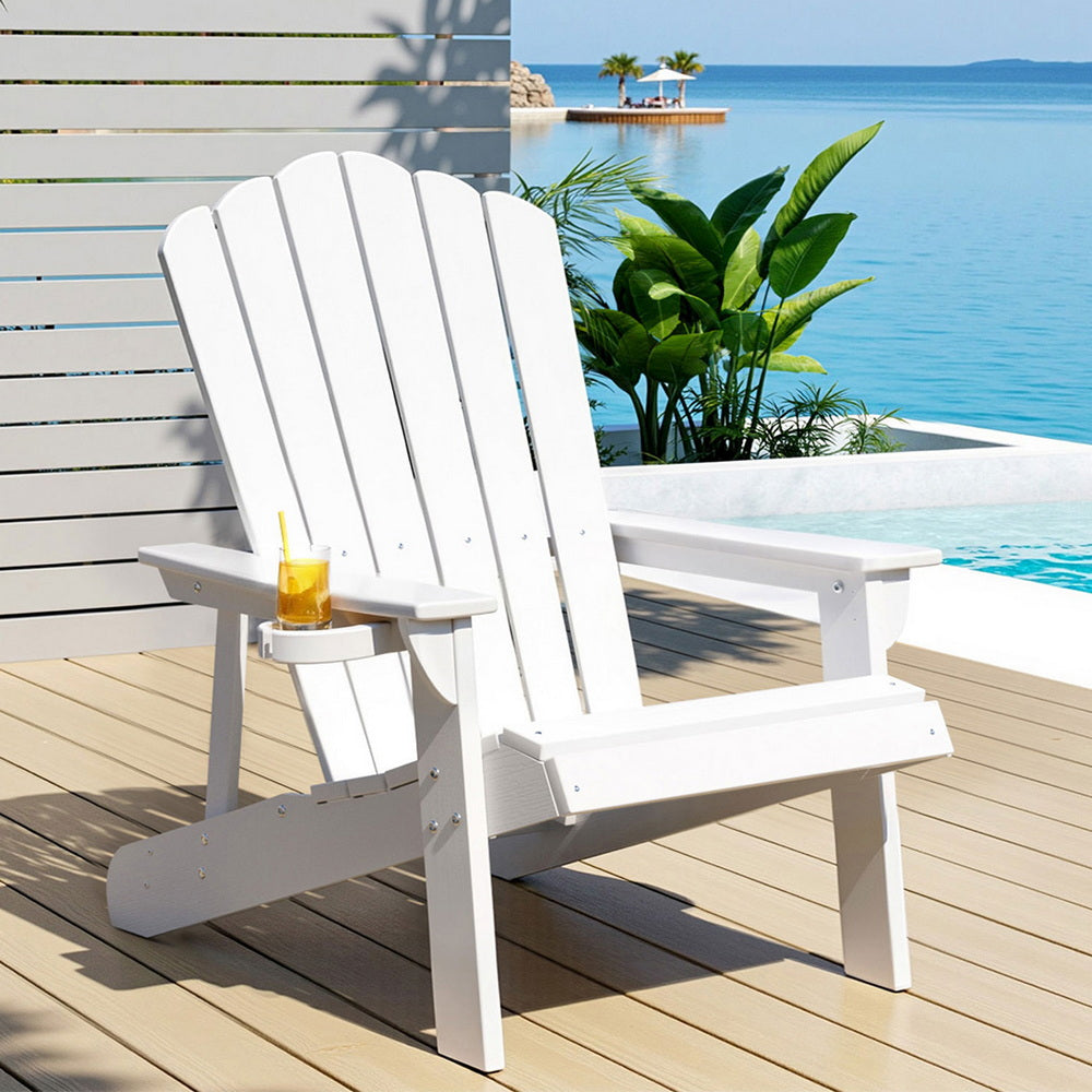 Outdoor Chairs HDPE Adirondack Beach Chair Sun Lounge Patio Furniture Garden white