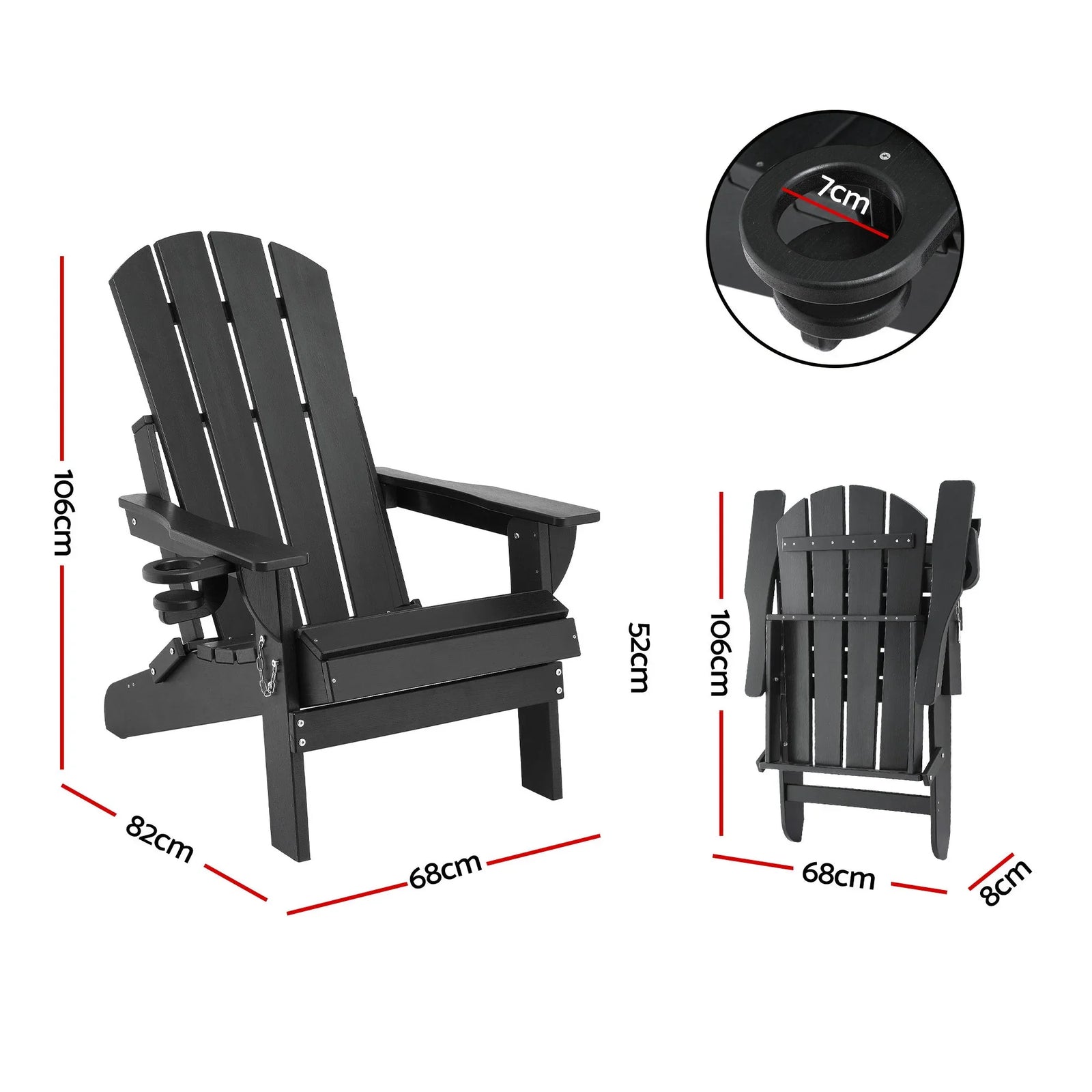 Outdoor Chairs Folding Adirondack Beach Chair HDPE Sun Lounge Patio Furniture Garden Black
