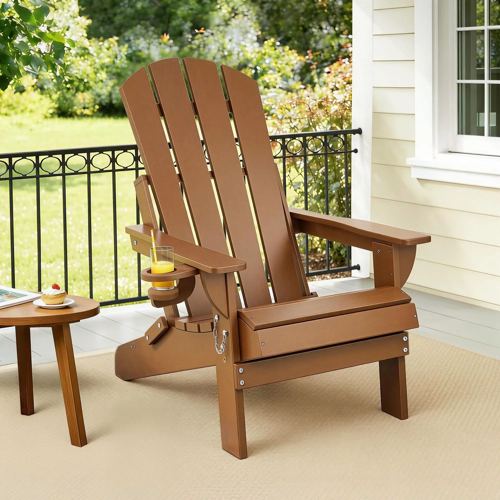 Outdoor Chairs Folding Adirondack Beach Chair HDPE Sun Lounge Patio Furniture Garden Brown