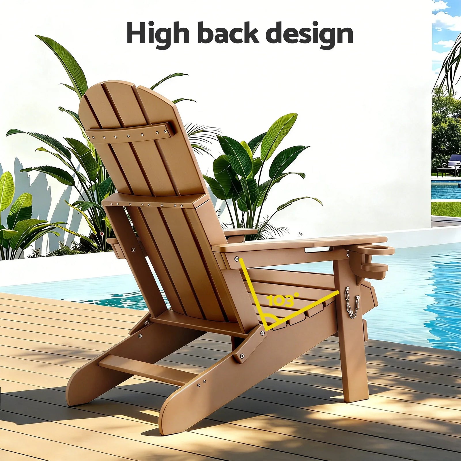 Outdoor Chairs Folding Adirondack Beach Chair HDPE Sun Lounge Patio Furniture Garden Brown