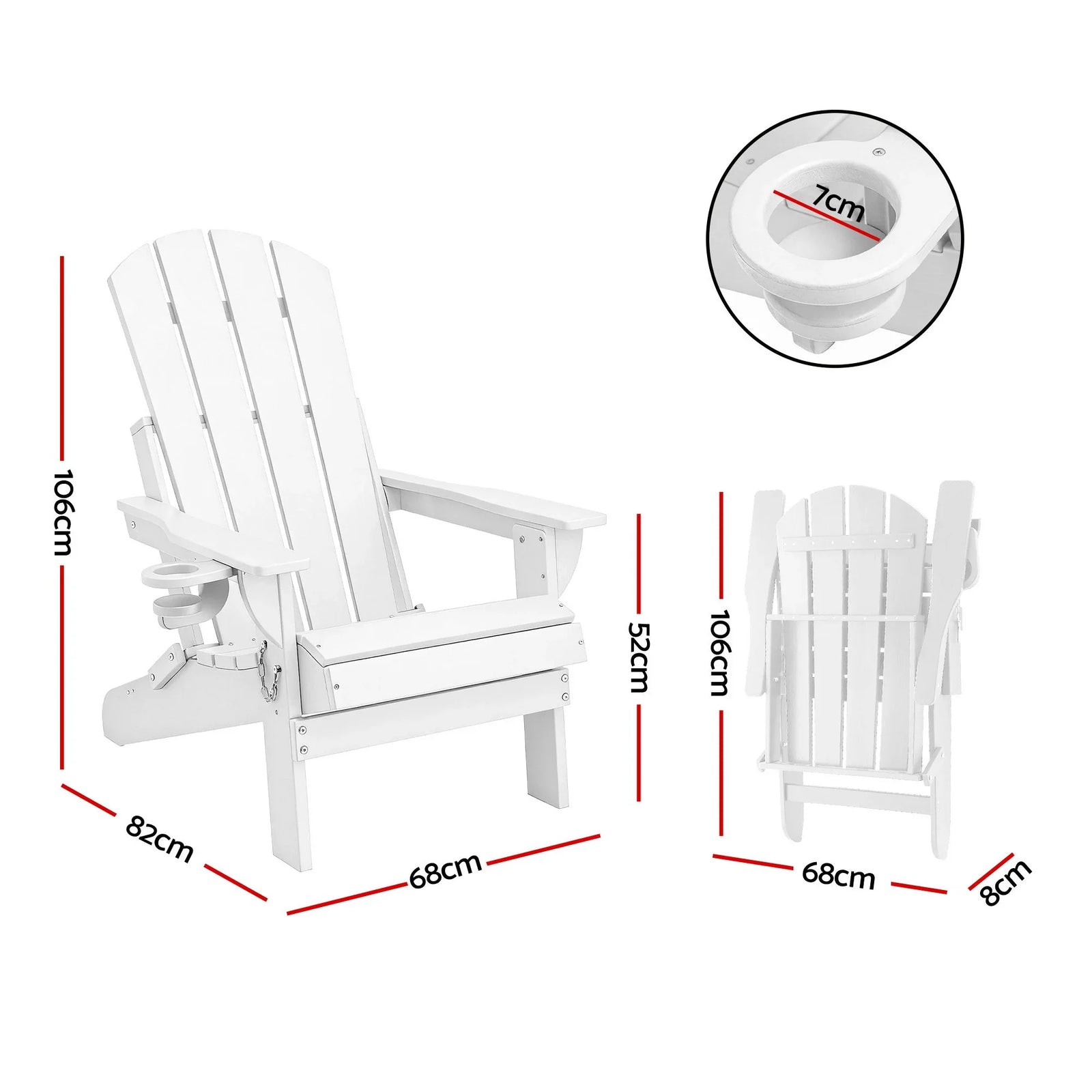 Outdoor Chairs Folding Adirondack Beach Chair HDPE Sun Lounge Patio Furniture Garden White
