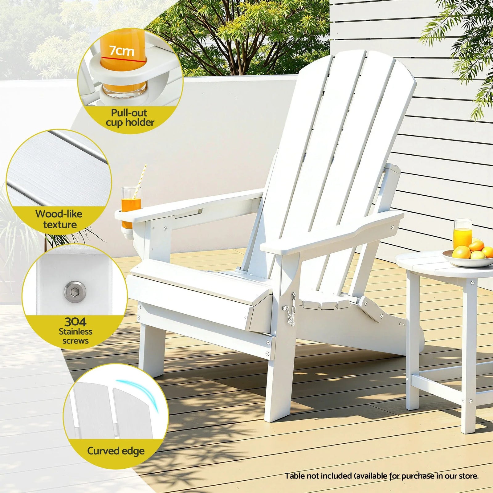 Outdoor Chairs Folding Adirondack Beach Chair HDPE Sun Lounge Patio Furniture Garden White