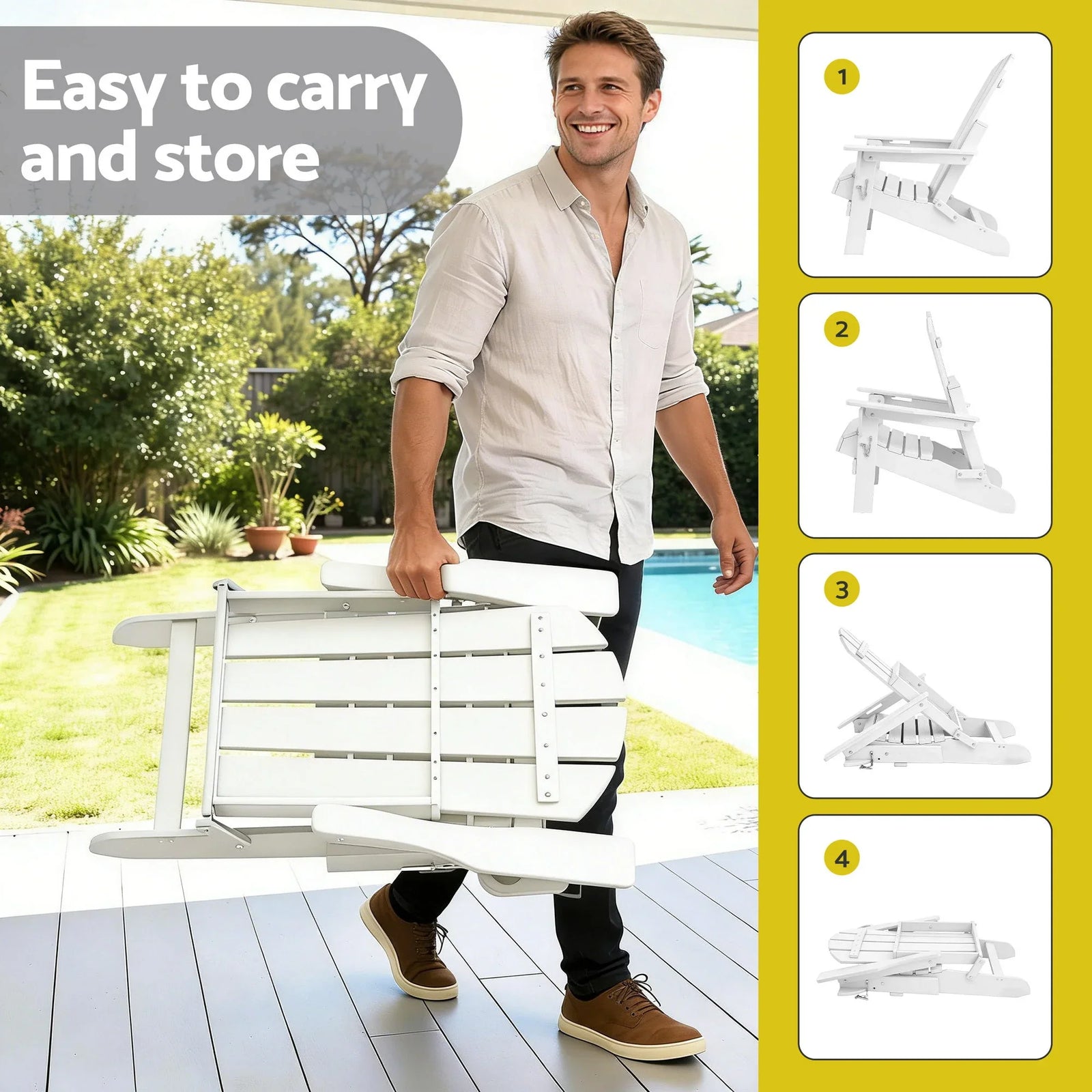 Outdoor Chairs Folding Adirondack Beach Chair HDPE Sun Lounge Patio Furniture Garden White