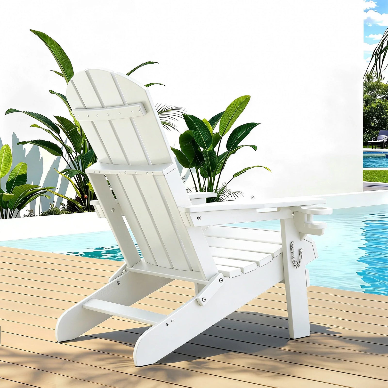 Outdoor Chairs Folding Adirondack Beach Chair HDPE Sun Lounge Patio Furniture Garden White