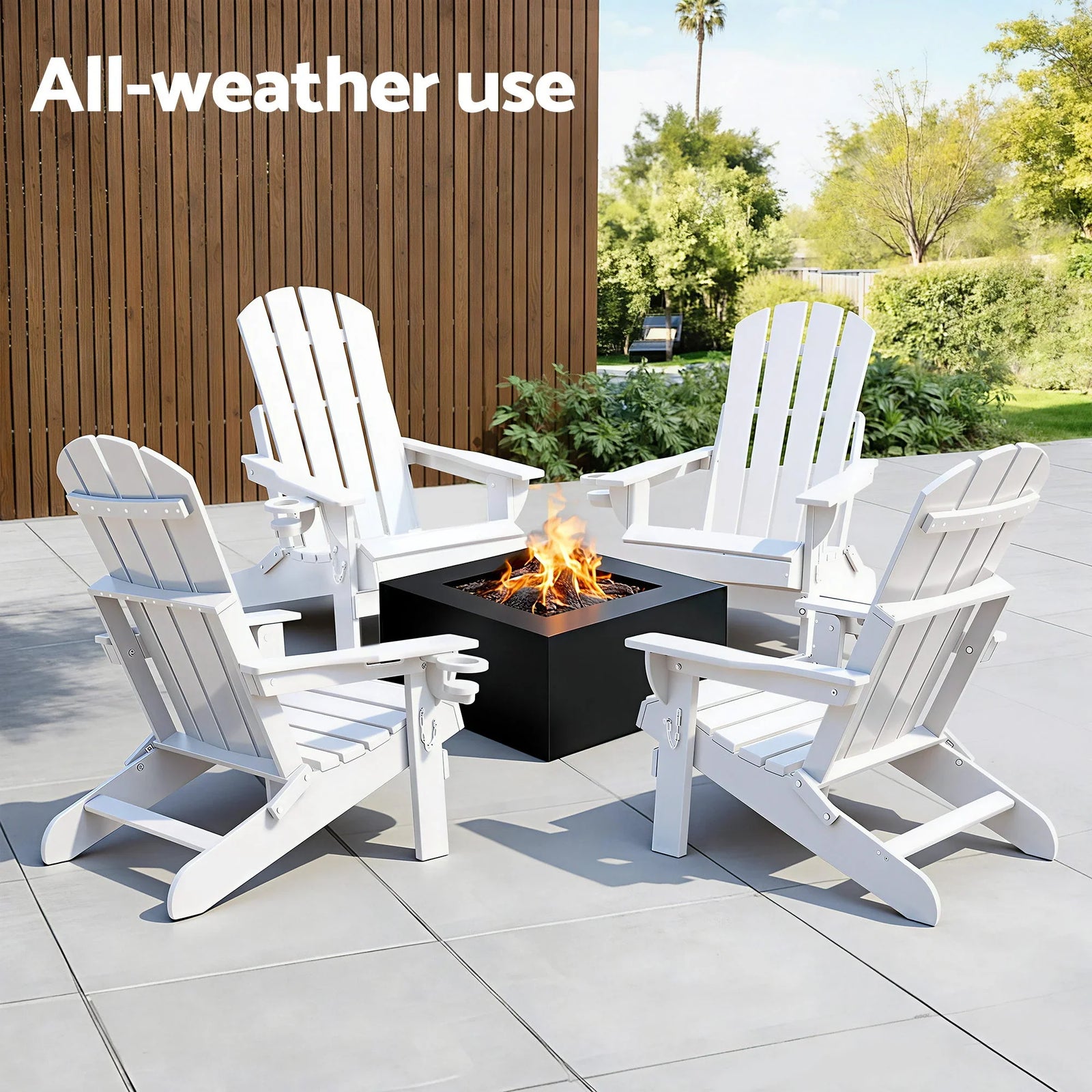 Outdoor Chairs Folding Adirondack Beach Chair HDPE Sun Lounge Patio Furniture Garden White