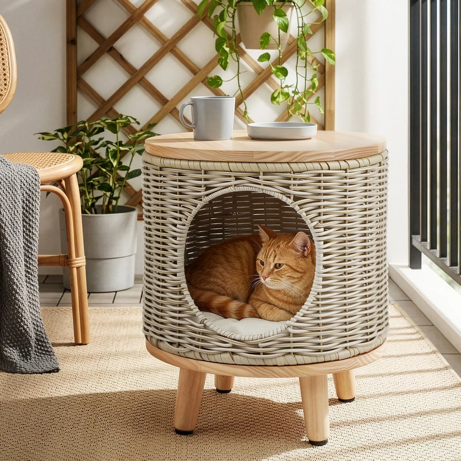 Coffee Side Table Wicker Steel Desk Pet Bed Storage Outdoor Furniture