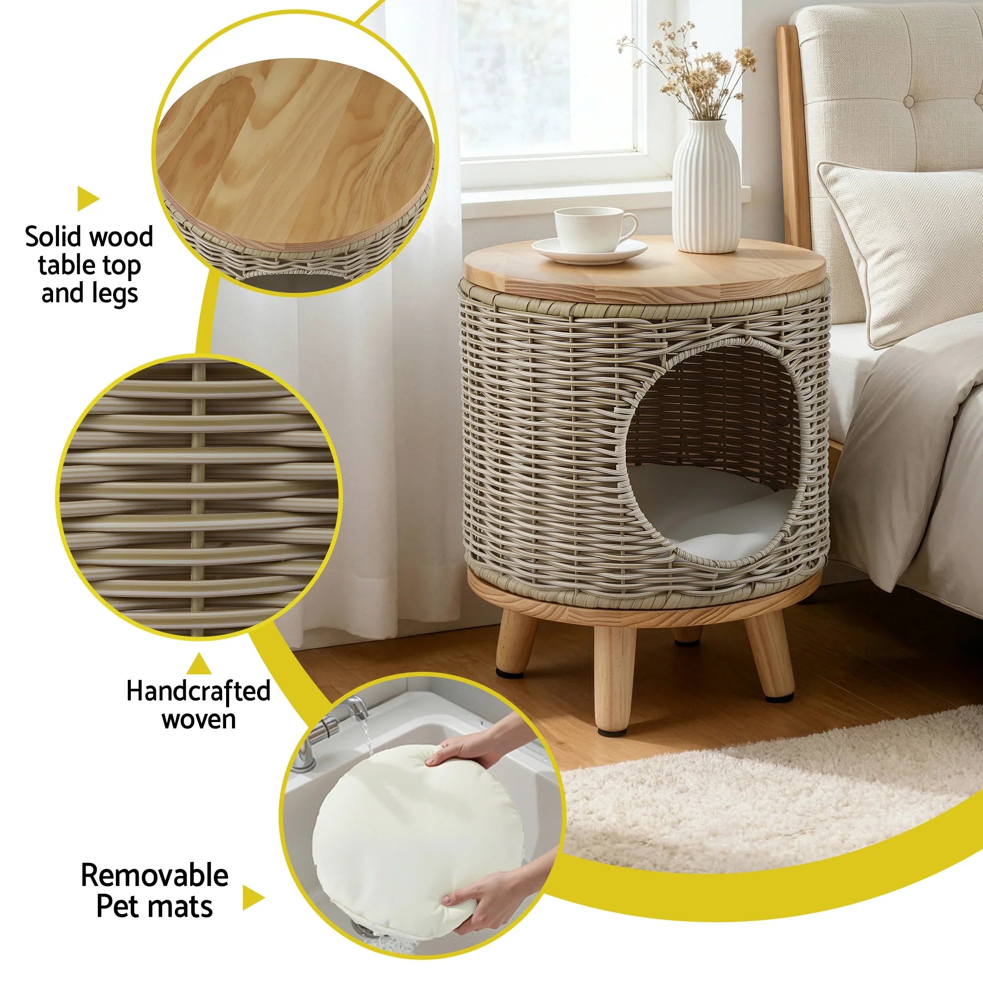 Coffee Side Table Wicker Steel Desk Pet Bed Storage Outdoor Furniture