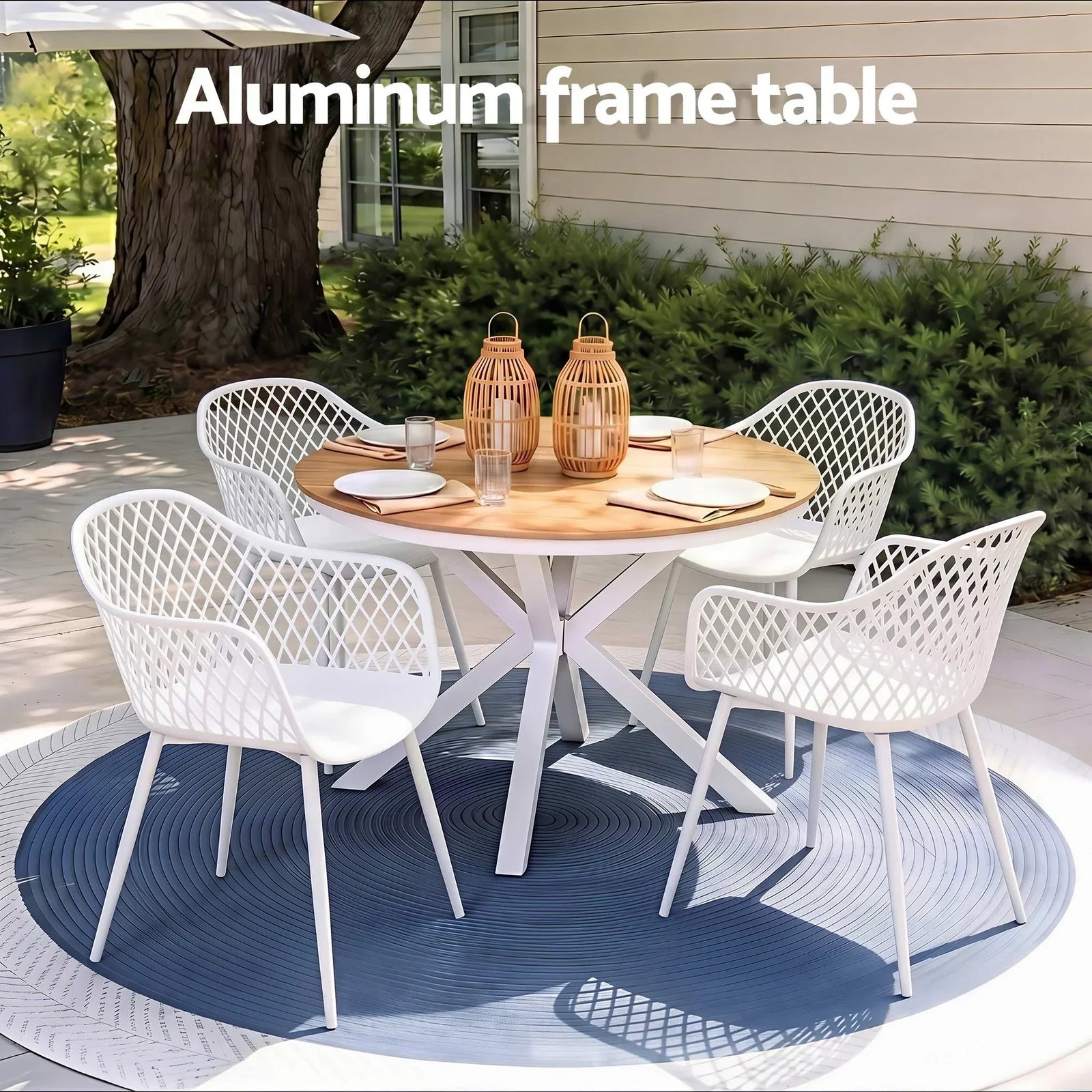 5‑Piece Outdoor Dining Set – WPC Table & PP Chairs, White