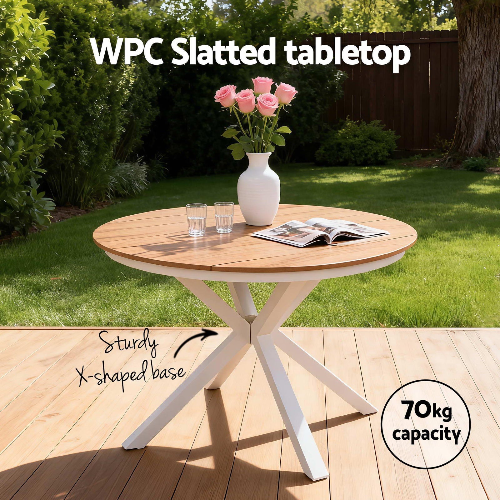 5‑Piece Outdoor Dining Set – WPC Table & PP Chairs, White