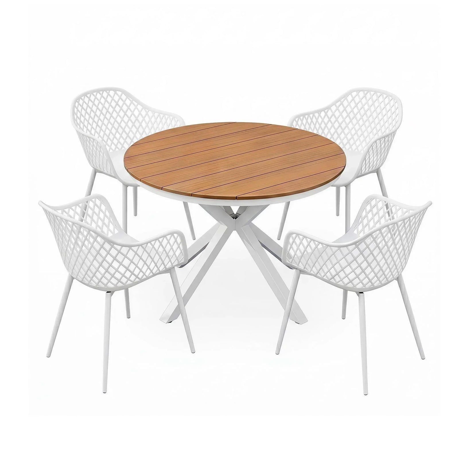 5‑Piece Outdoor Dining Set – WPC Table & PP Chairs, White