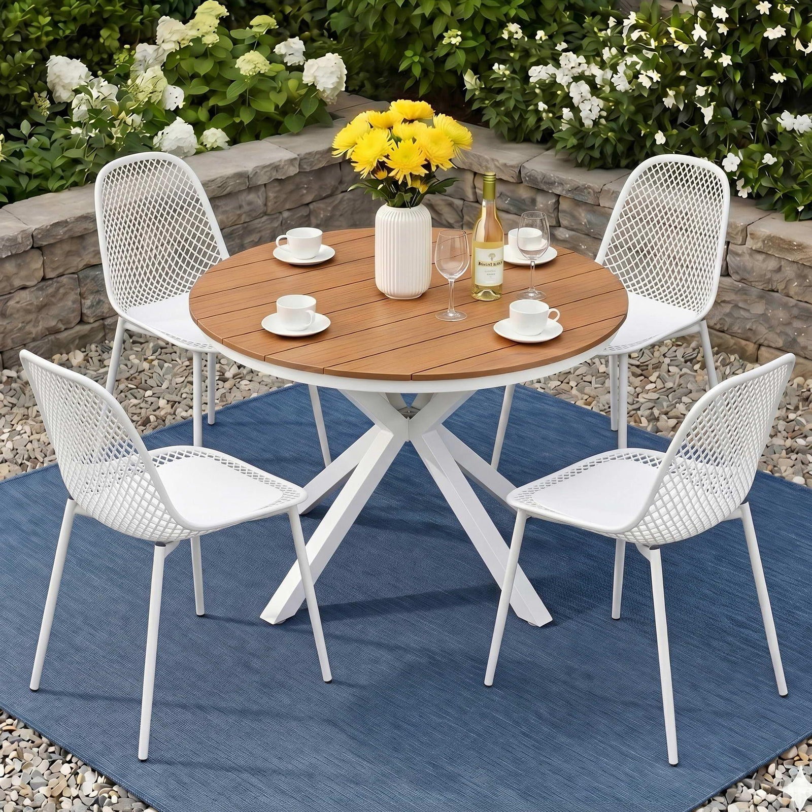 5‑Piece Outdoor Dining Set – WPC Table, PP Chairs, White, Weather‑Resistant