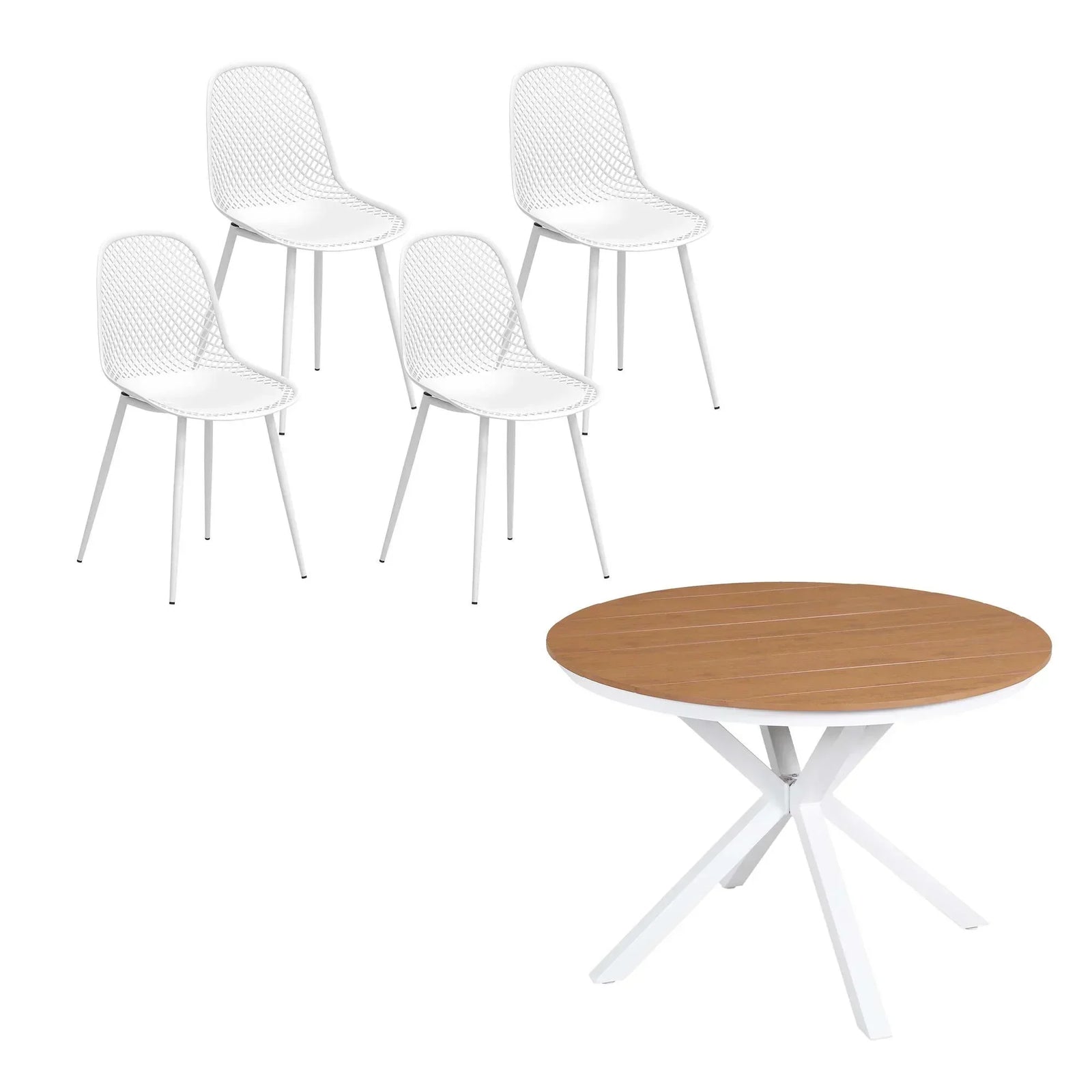 5‑Piece Outdoor Dining Set – WPC Table, PP Chairs, White, Weather‑Resistant