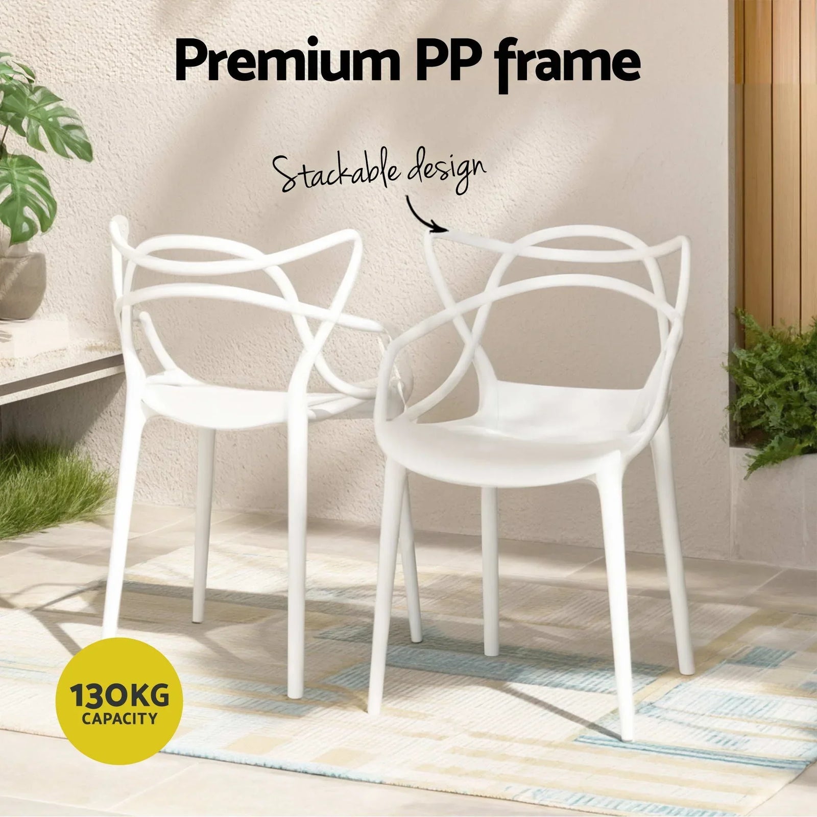 5‑Piece Outdoor Dining Set – WPC Table, Stackable PP Chairs, White