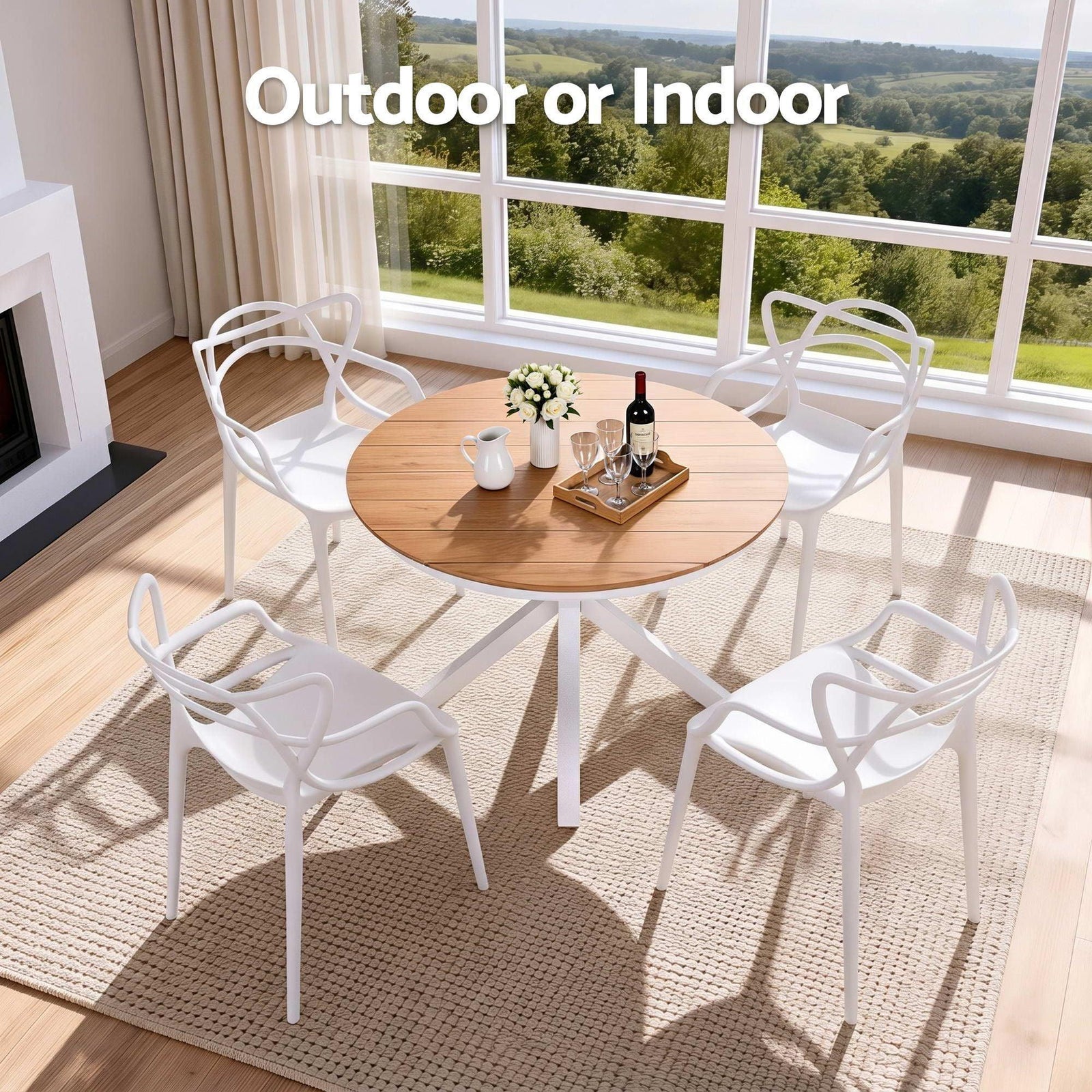 5‑Piece Outdoor Dining Set – WPC Table, Stackable PP Chairs, White