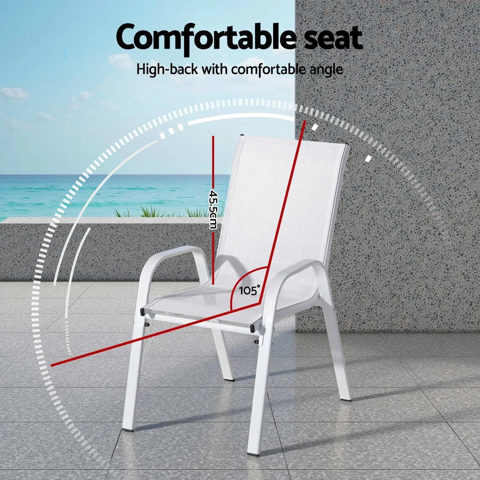 7‑Piece Outdoor Dining Set – WPC Table, Textilene Chairs, White, Weather‑Resistant
