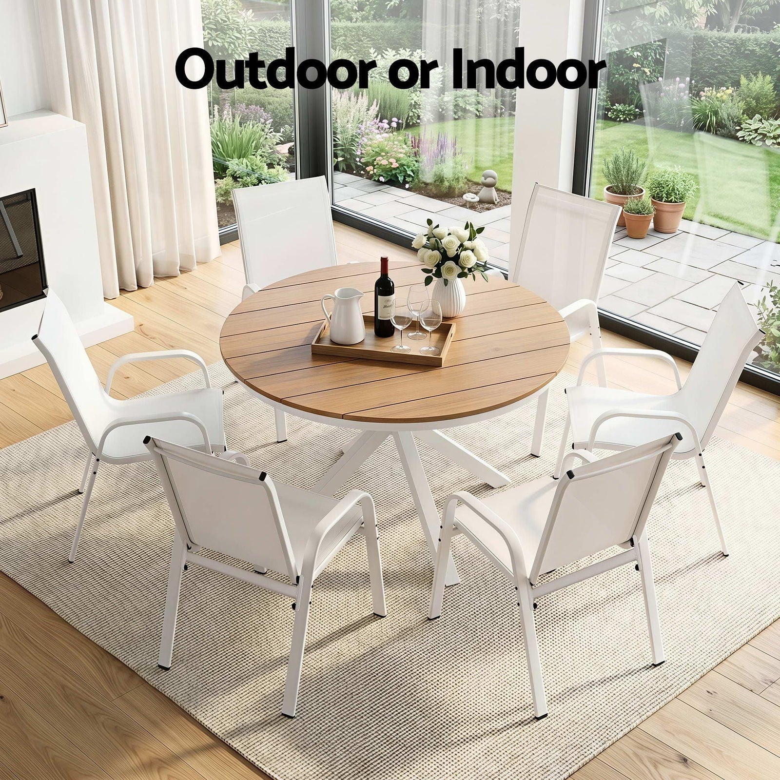 7‑Piece Outdoor Dining Set – WPC Table, Textilene Chairs, White, Weather‑Resistant
