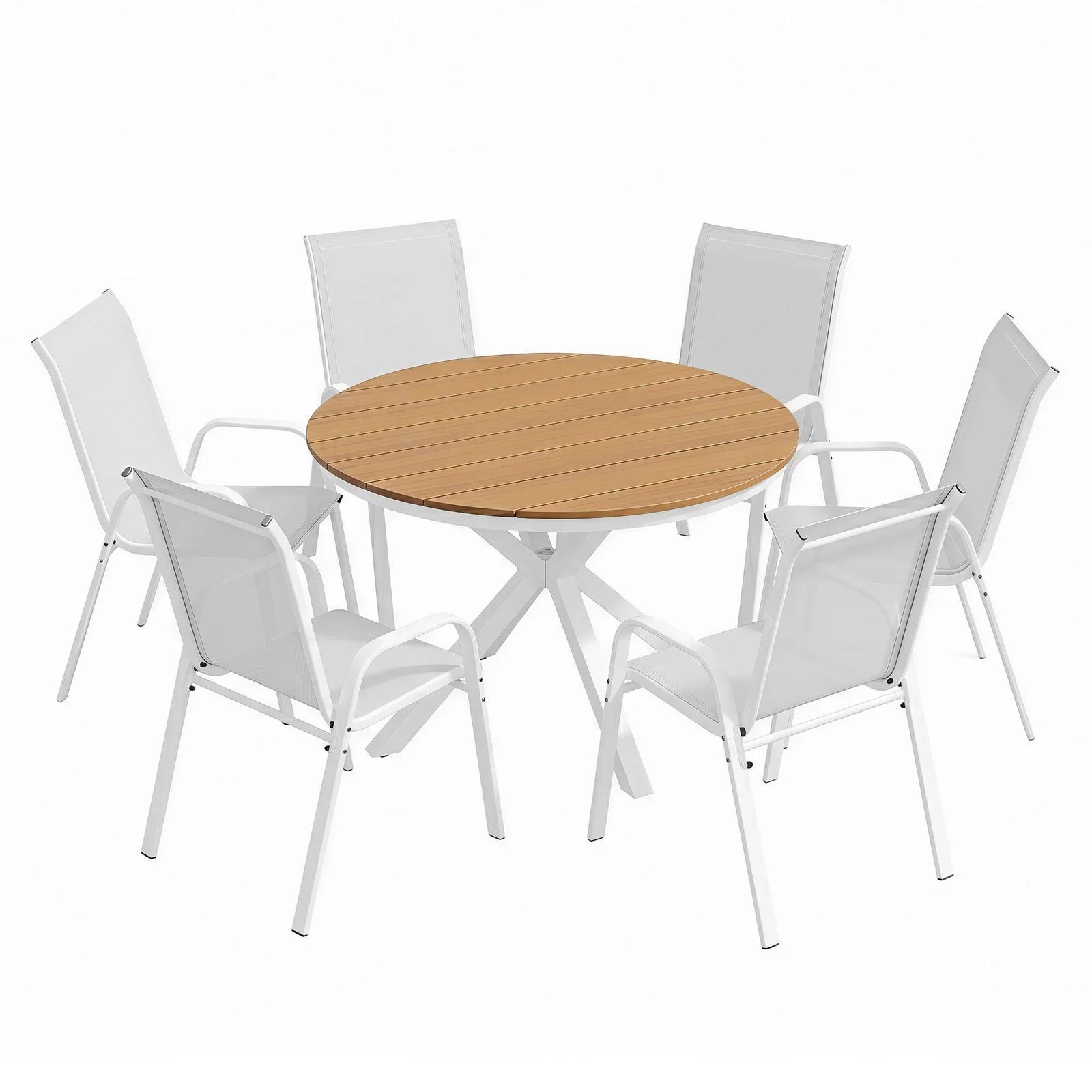 7‑Piece Outdoor Dining Set – WPC Table, Textilene Chairs, White, Weather‑Resistant